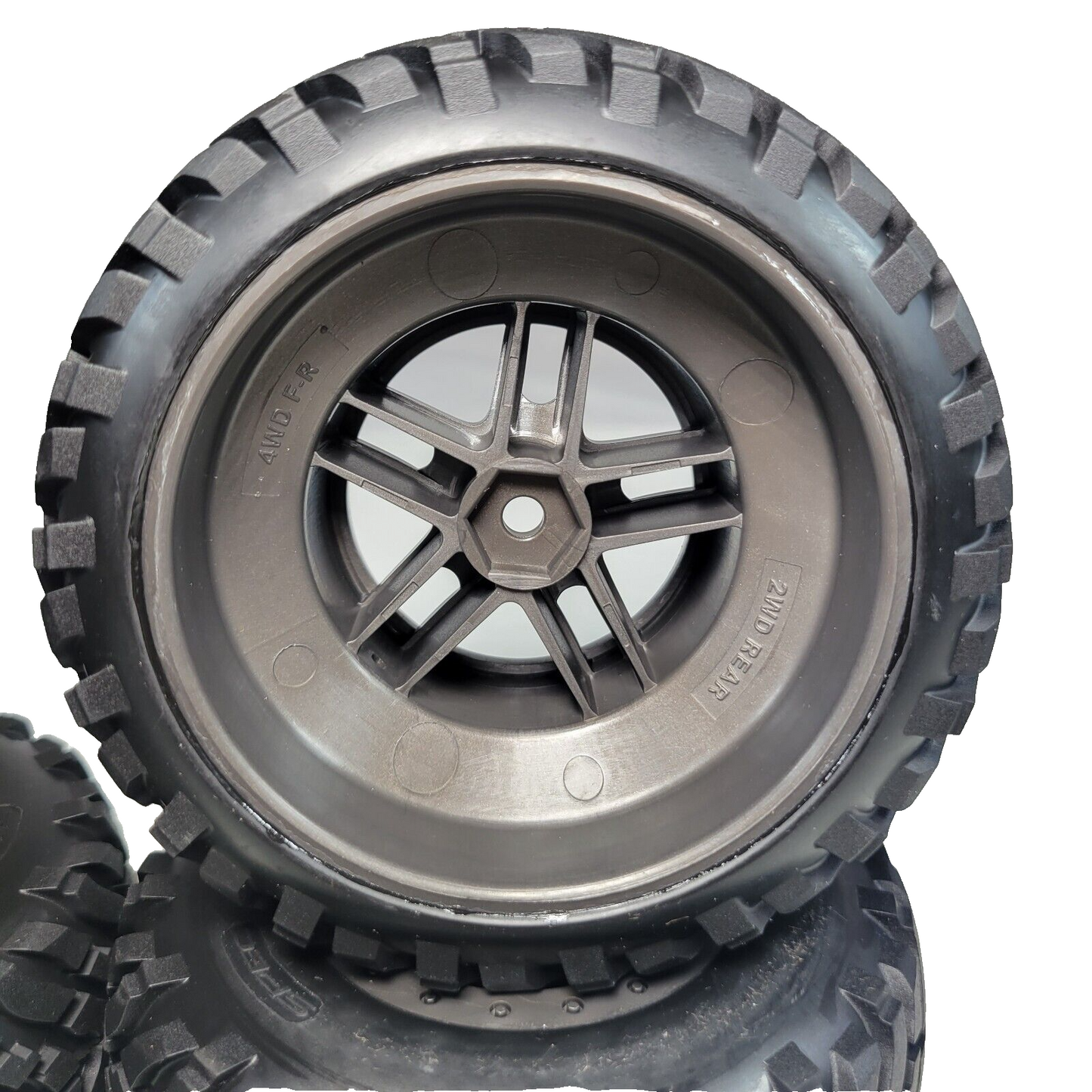 Fits Traxxas Slash 4x4 BL-2s Spec Tires & 12mm Gray Wheels SCT Tyres 4wd 6964