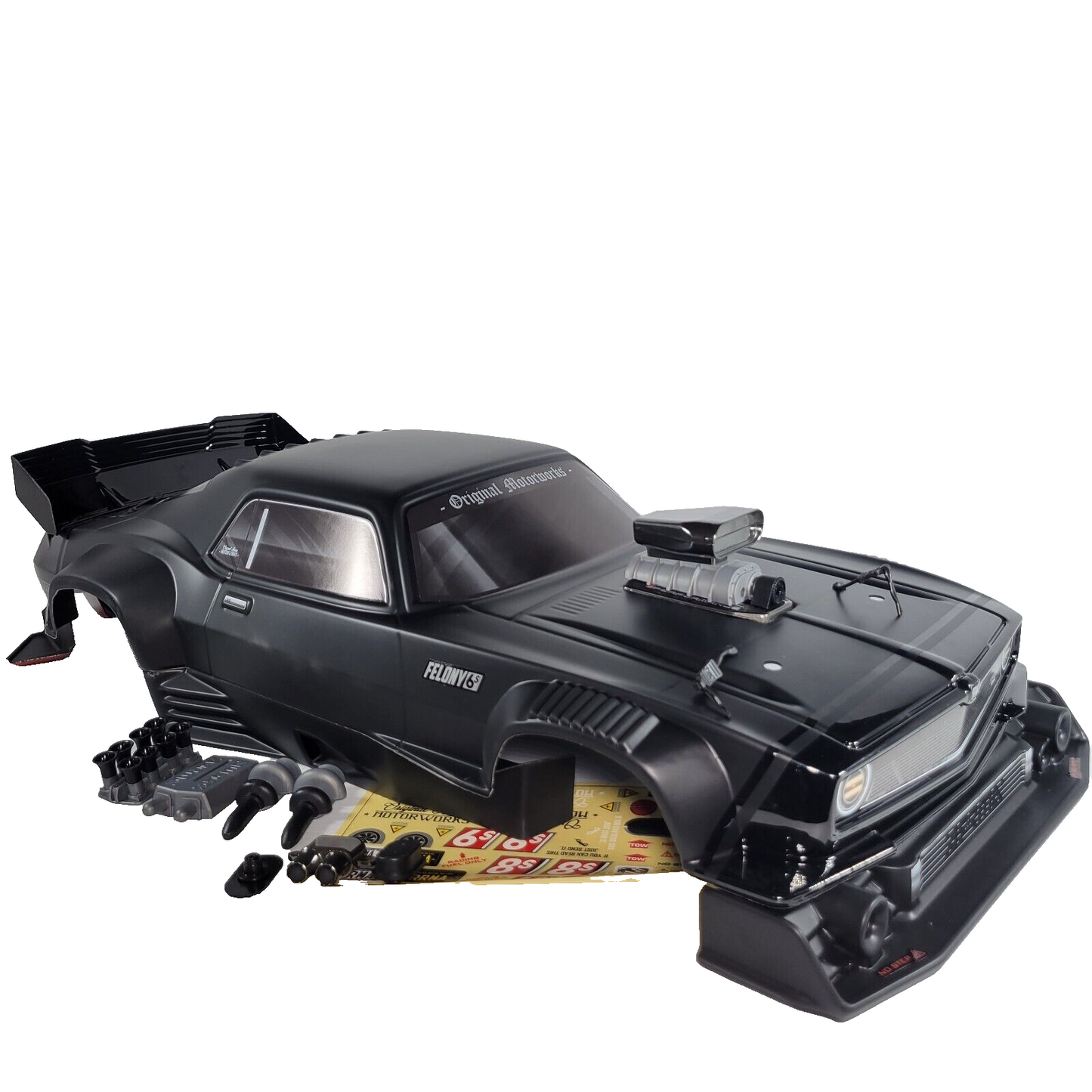 Arrma Felony 6s Body Shell Black Factory Painted Resto-Mod Street Bash Stickers