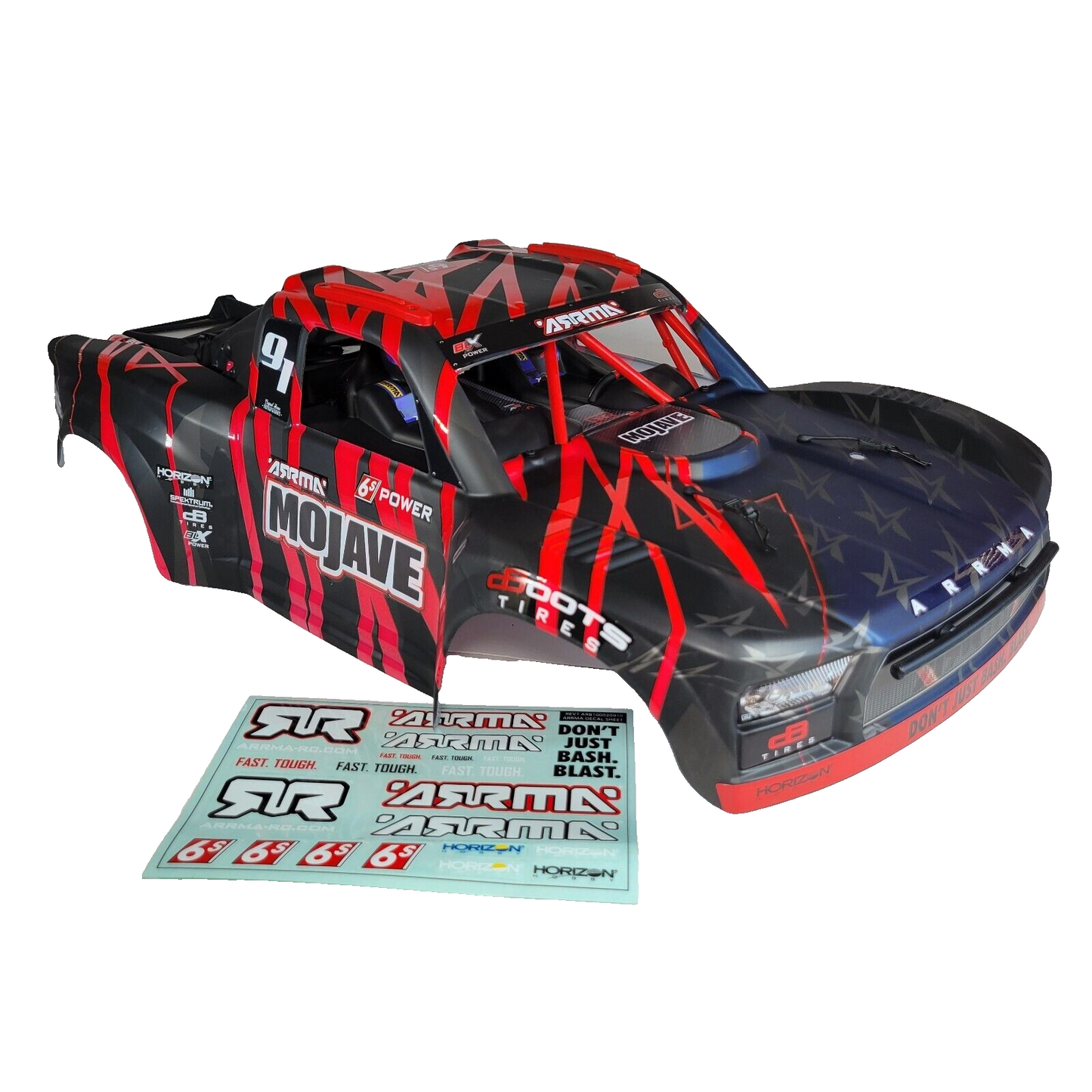 Arrma Mojave 6S BLX Red Black Painted Body Shell With Cage / Interior ARA411004