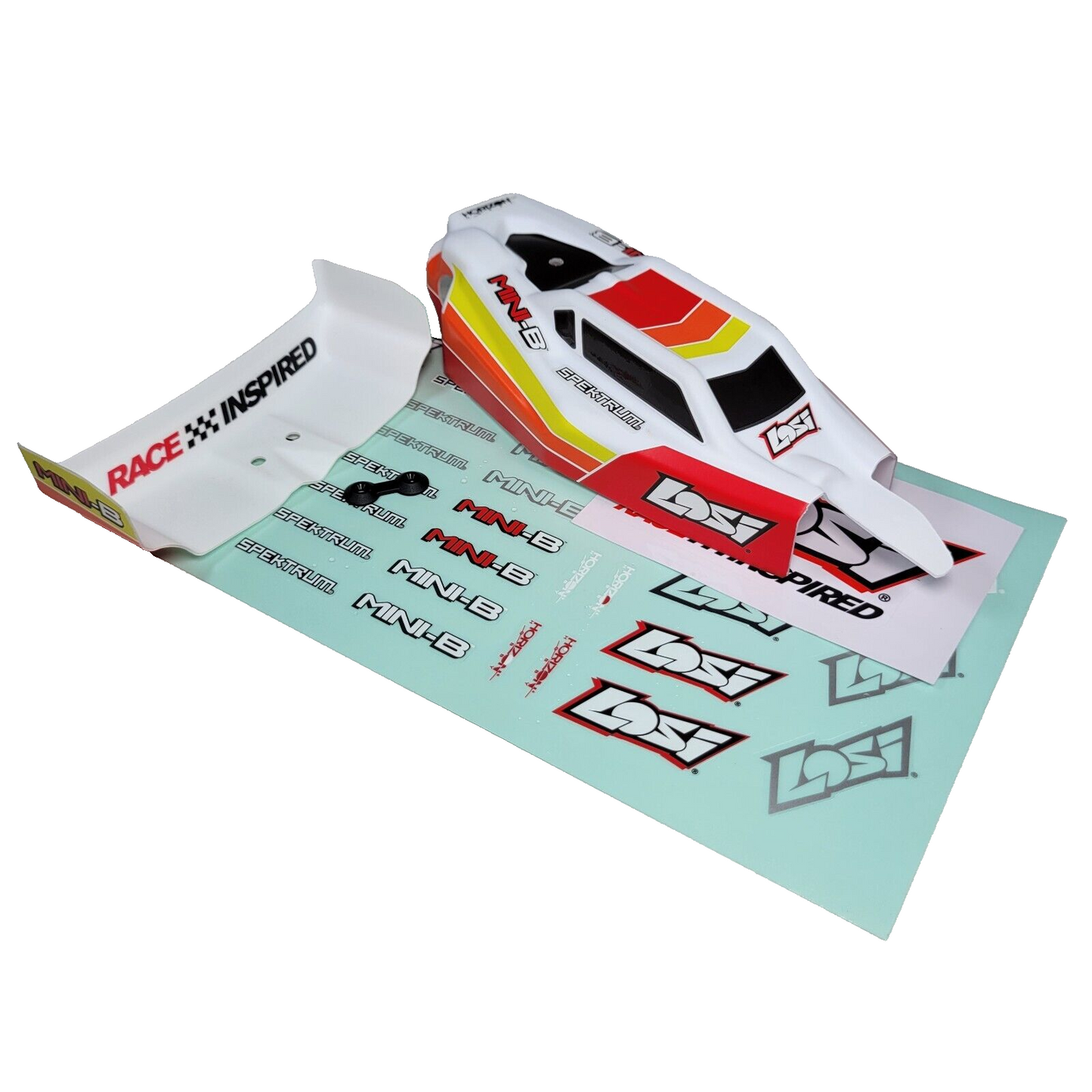 Losi Mini Body & Wing / Spoiler Factory Painted & Deacled White Red Yellow
