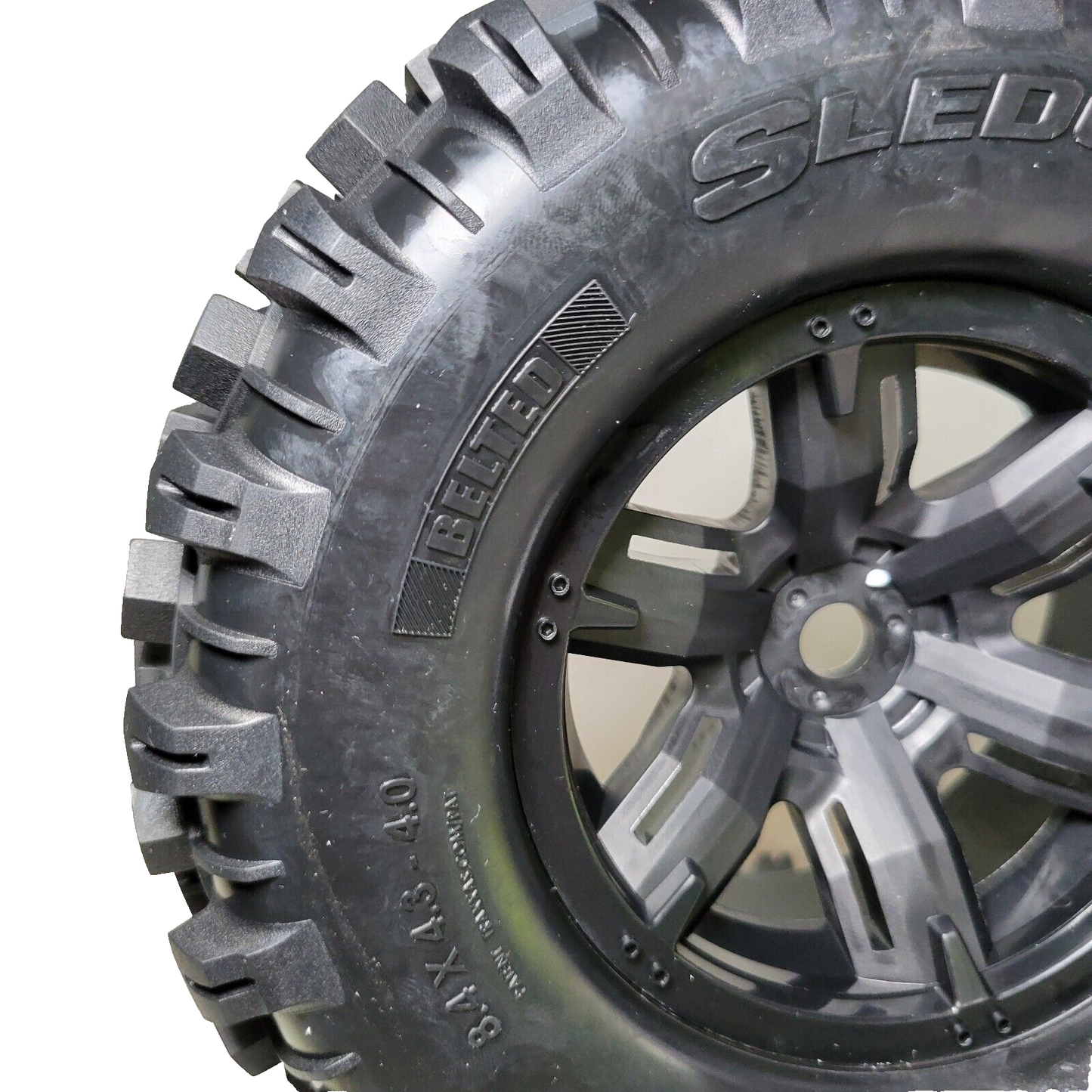 Fits Traxxas X Maxx BELTED Tires Sledgehammer & Black 24mm Wheels Glued 8s
