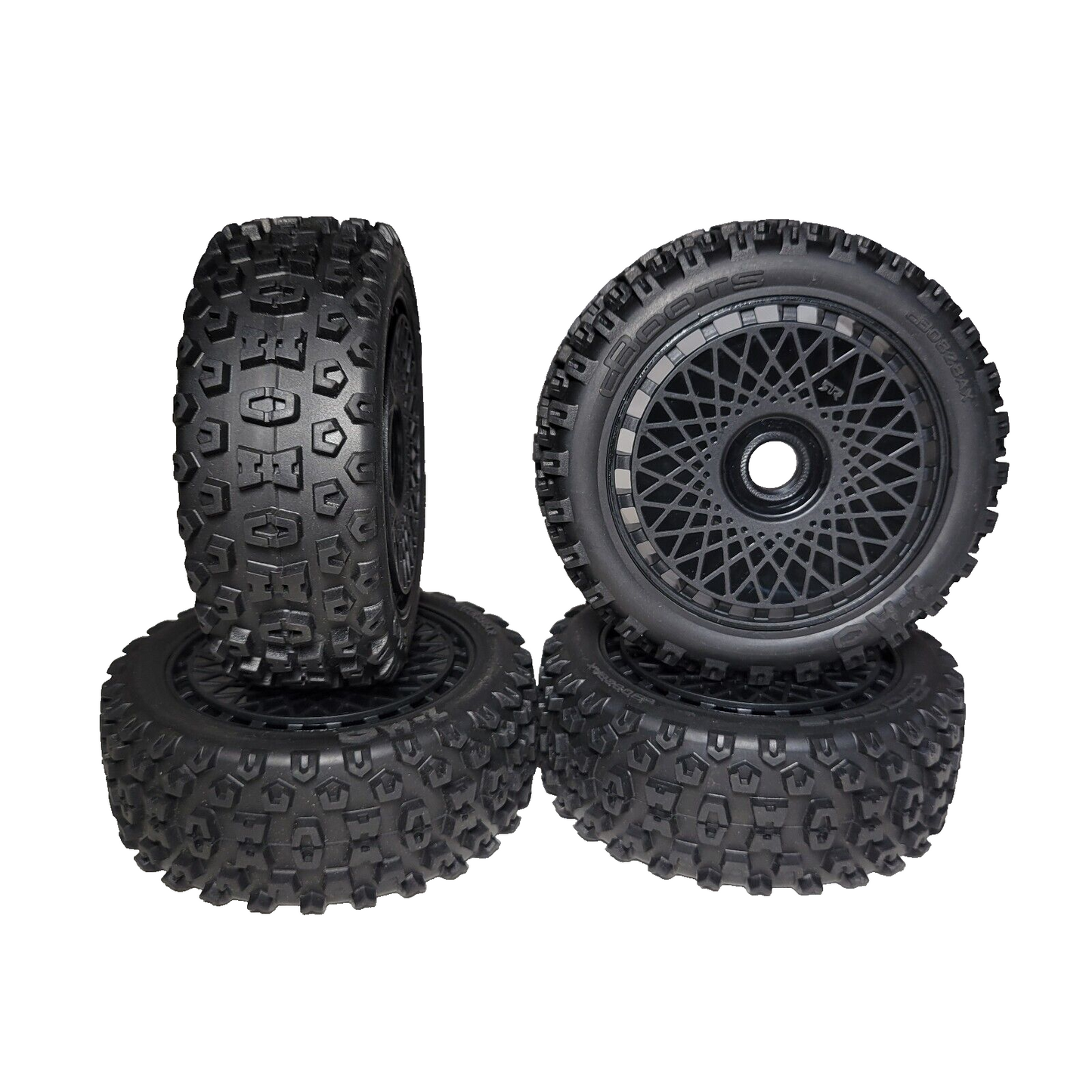 Arrma Typhon 223s BLX V4 Buggy Tires & Black Wheels 17mm DBoots 2HO ARA550118