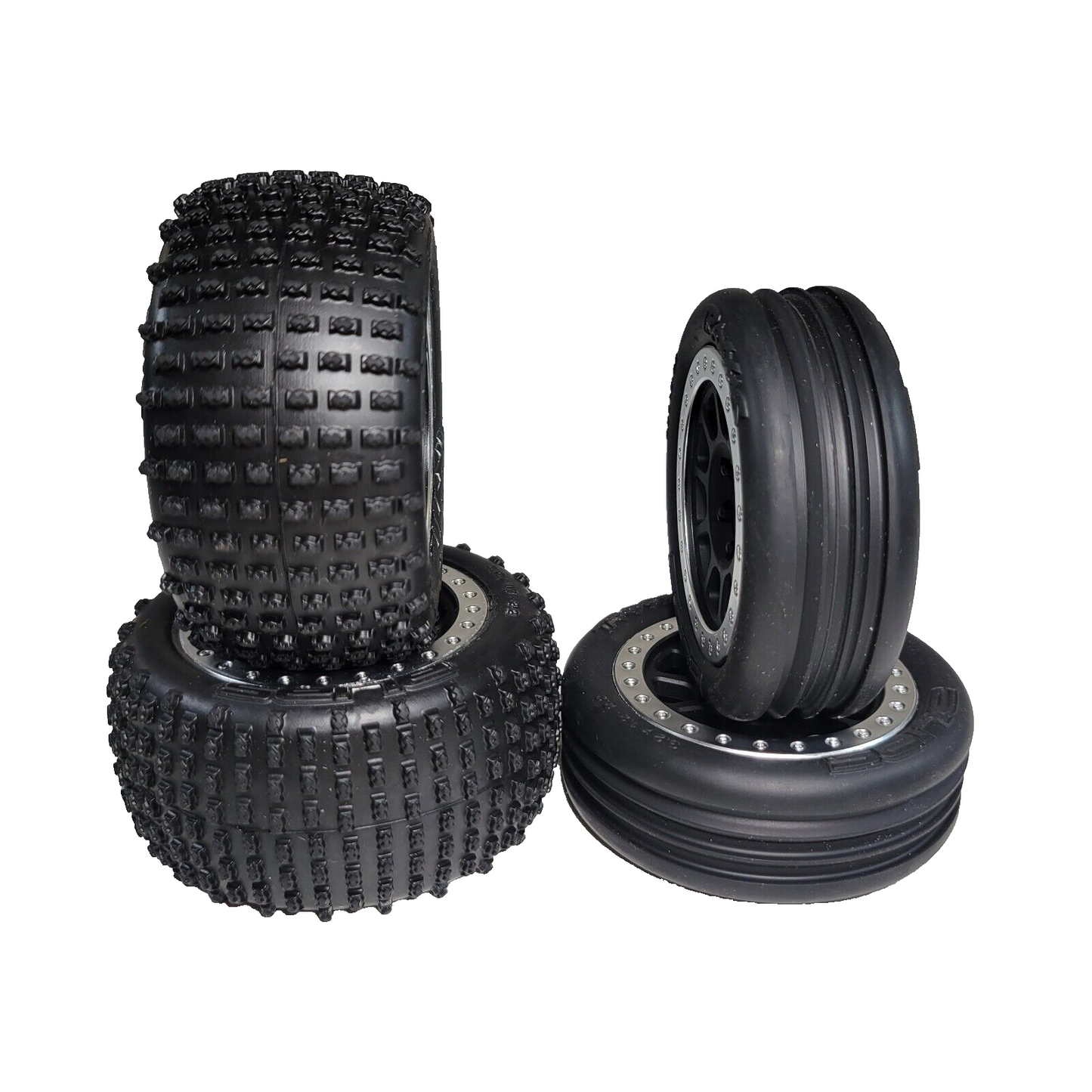 Fits Traxxas Xl-5 Bandit Front R Alias Tires & Tracer 2.2" Black & Silver Wheels