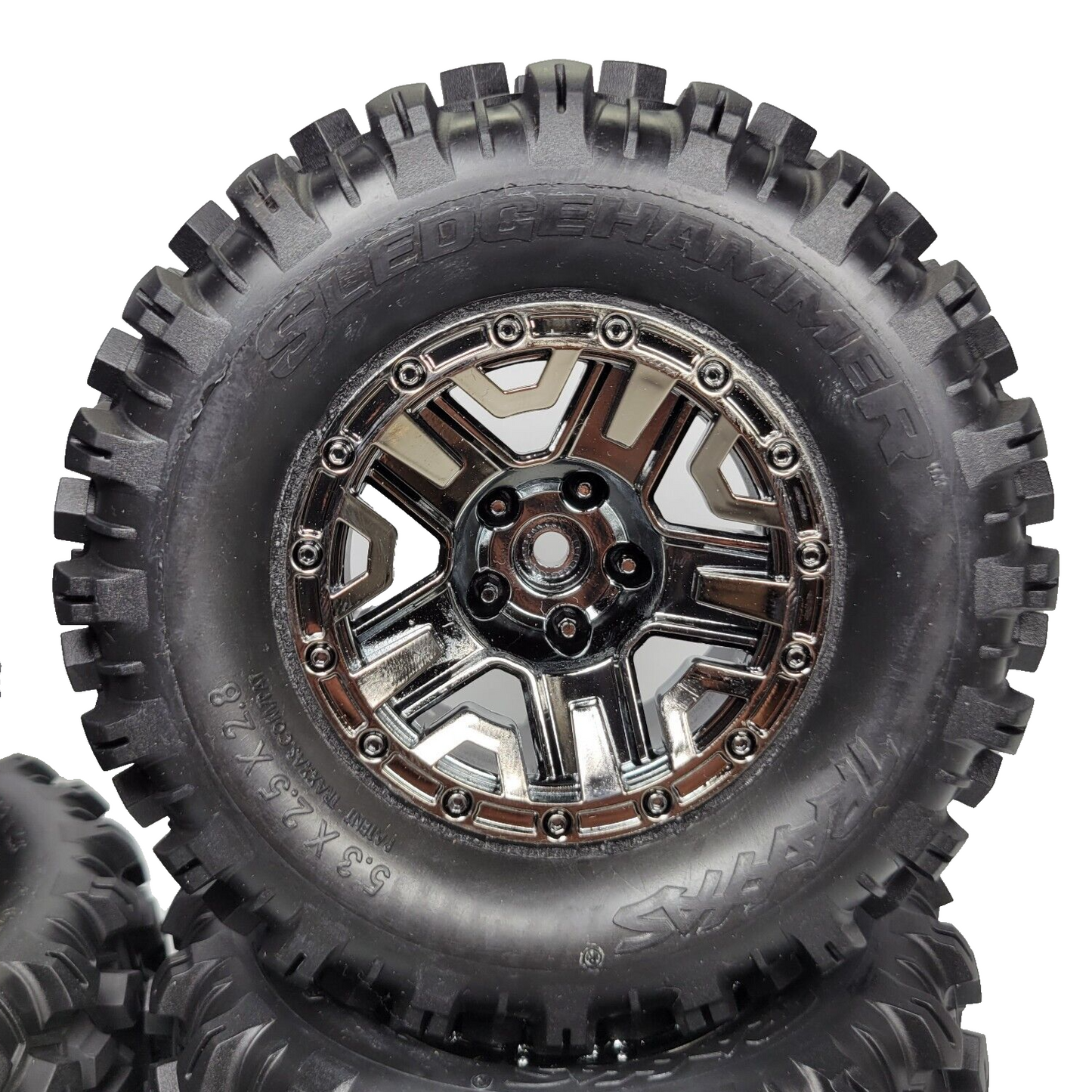 Fits Traxxas Hoss 4X4 VXL Sledgehammer Tires Black Chrome 12mm Wheel 2.8 Glued