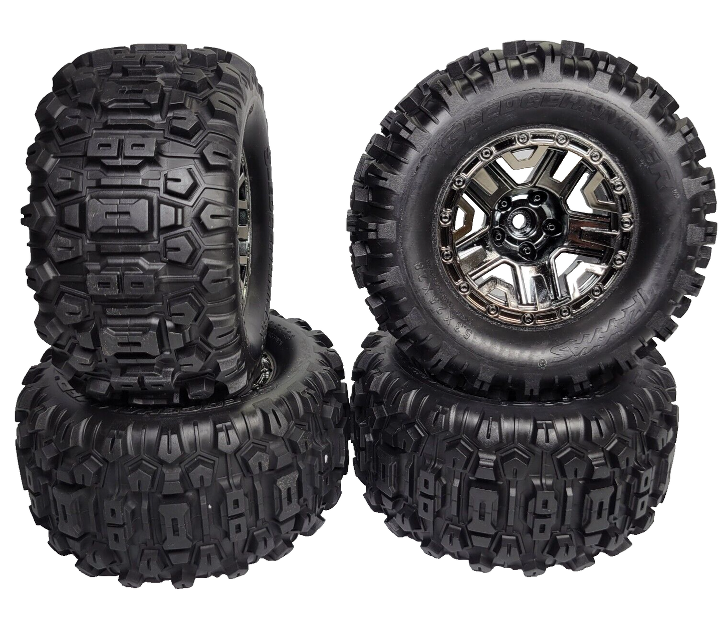 Fits Traxxas Hoss 4X4 VXL Sledgehammer Tires Black Chrome 12mm Wheel 2.8 Glued