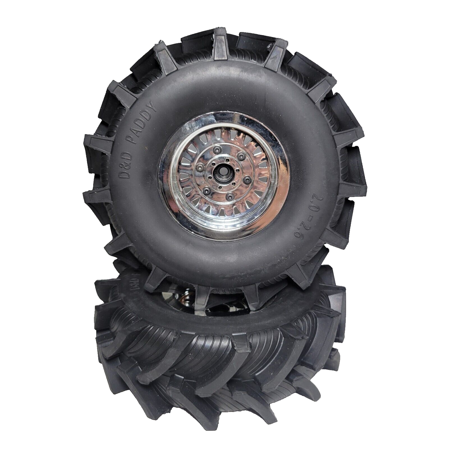 Losi Bog Hog Mud Tires D&D Paddy & 17mm Chrome Wheels w/ Hubcaps King Sling