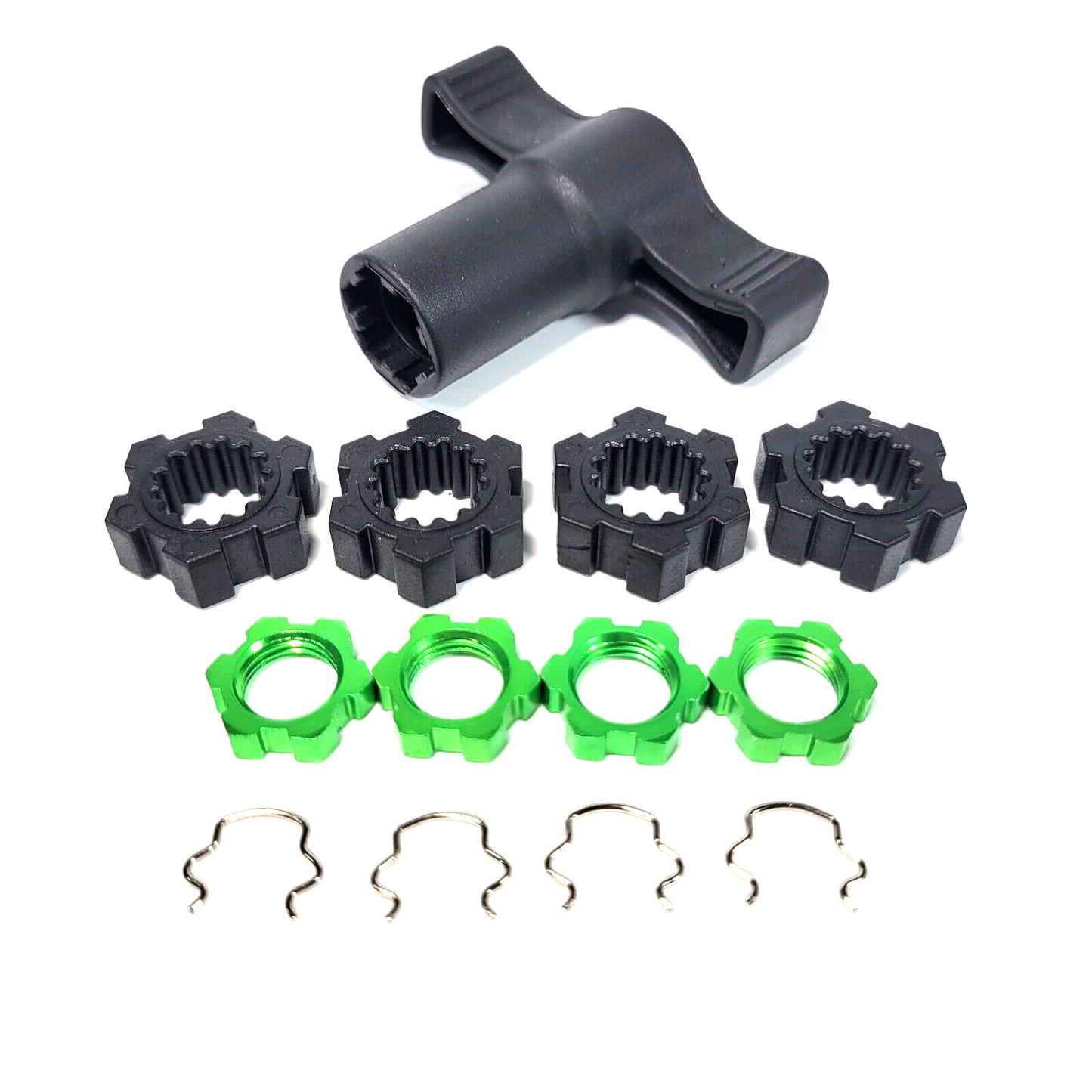 Fits Traxxas X-Maxx Wheel Hubs 17mm Green Aluminum Splined Nuts & Hex Clips 8s