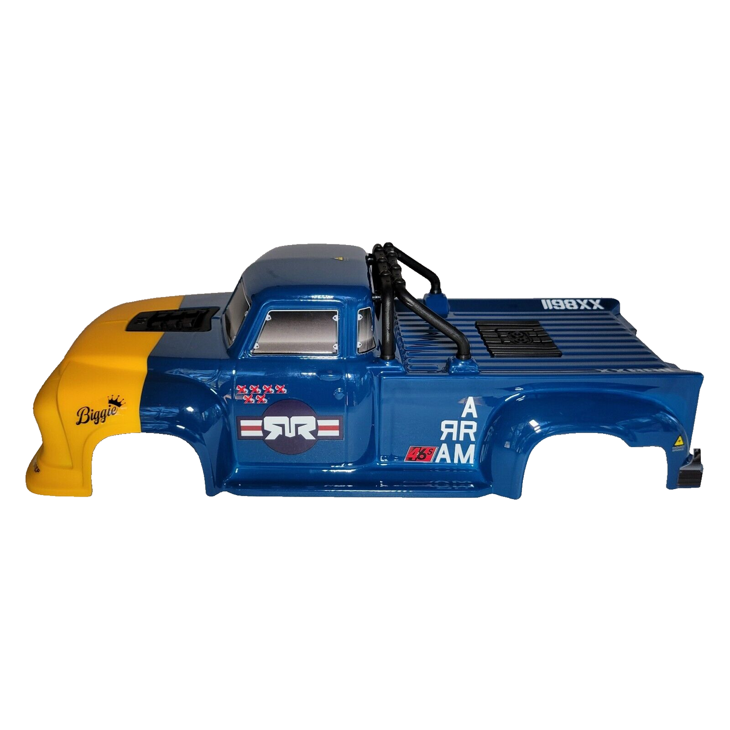 Arrma Notorious 6s V6 BLX Clipless Body Blue Yellow Factory Painted w/ Roll Hoop