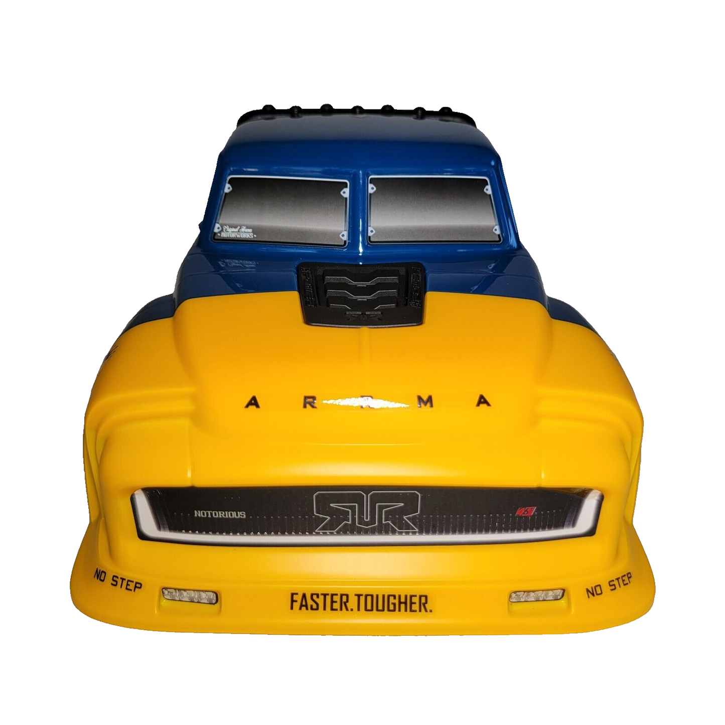 Arrma Notorious 6s V6 BLX Clipless Body Blue Yellow Factory Painted w/ Roll Hoop