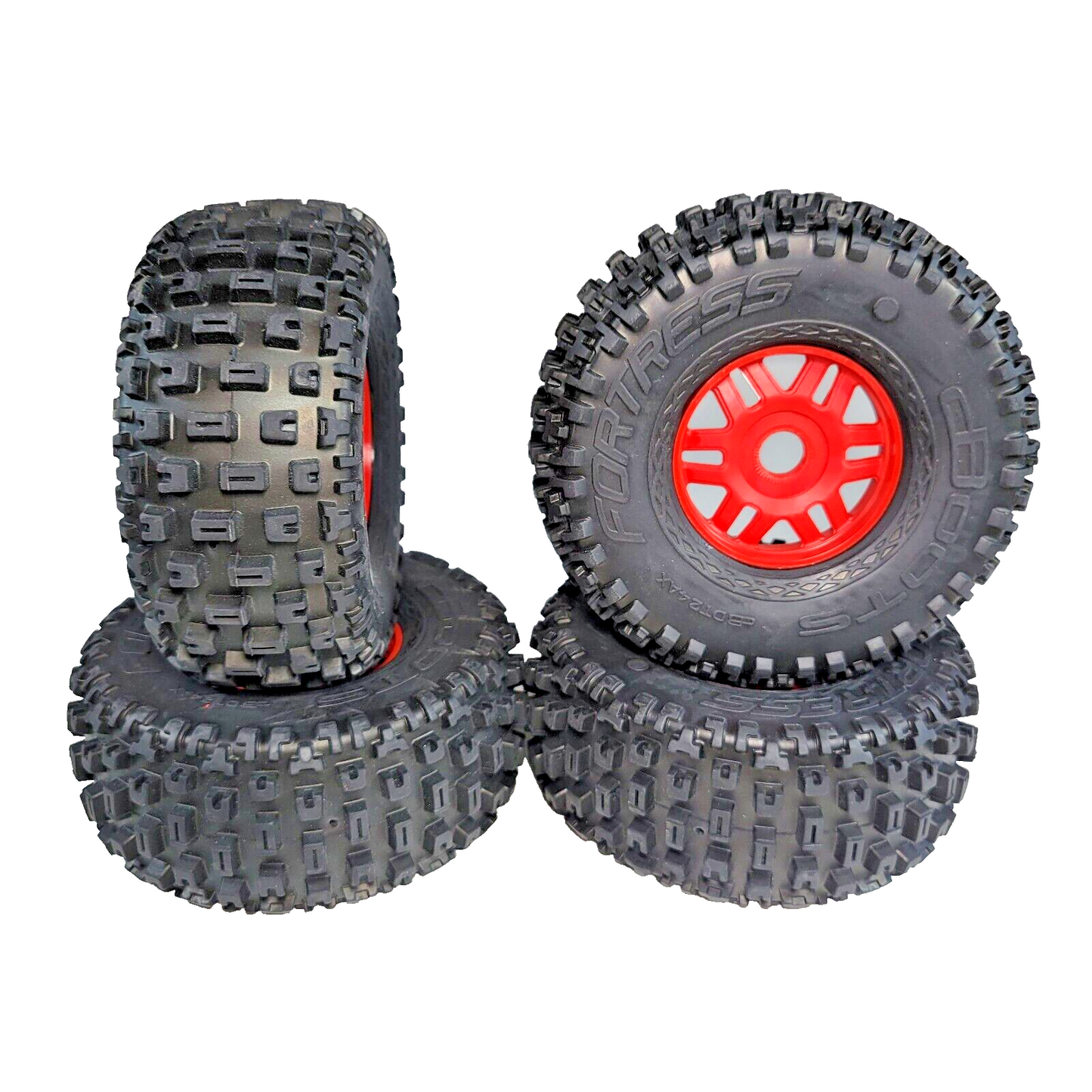 Arrma Mojave 6s BLX Tires & 17mm Red Wheels Dboots Fortress Desert Truck 1/7