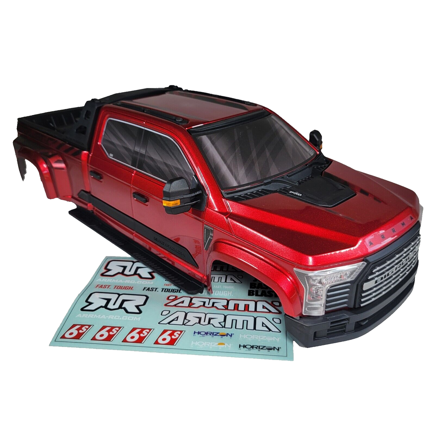 Arrma Big Rock 6s Body Red Factory Painted Deacled Complete Set Mirrors Cage