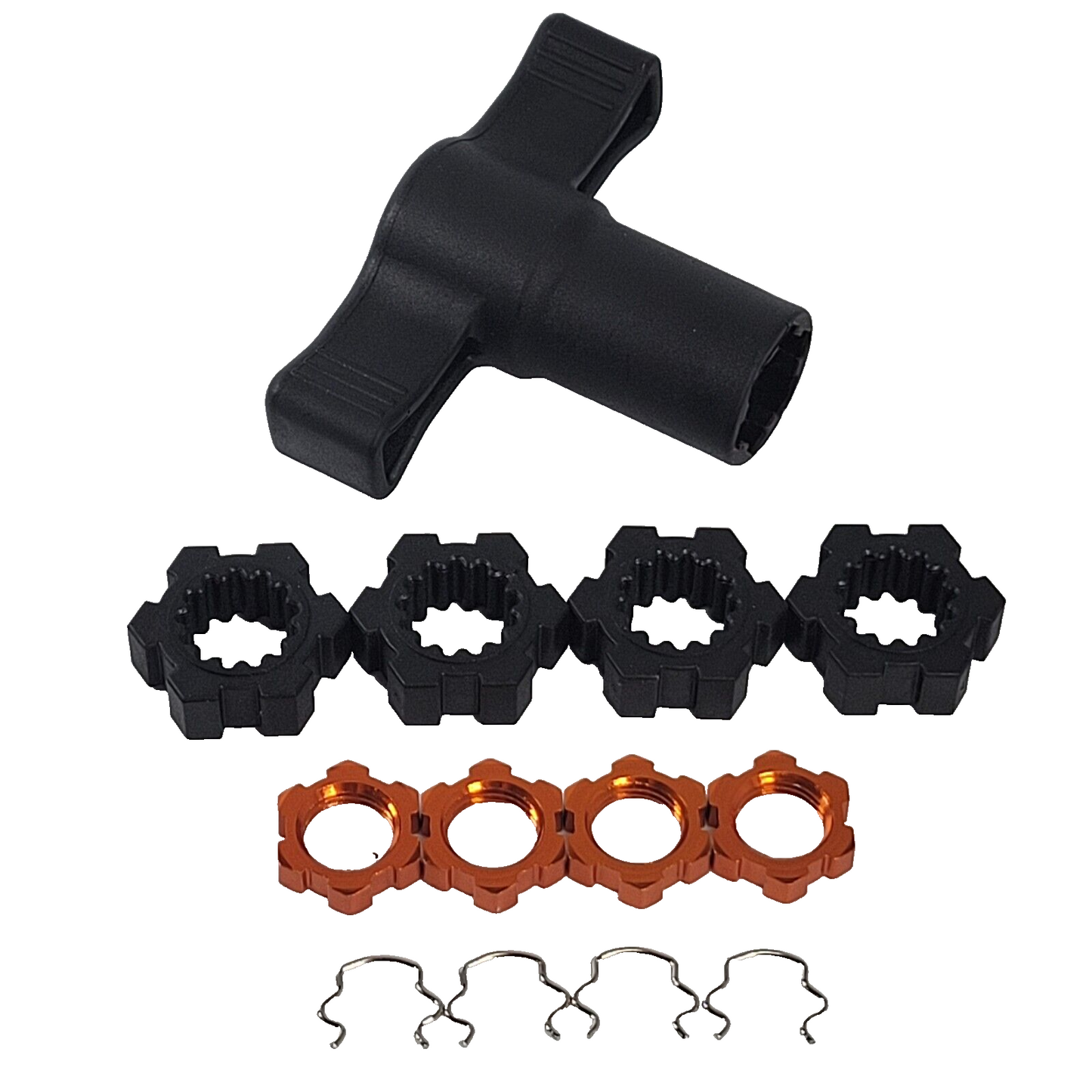 Fits Traxxas X-Maxx Wheel Hubs 17mm Orange Aluminum Splined Nuts & Hex Clips 8s