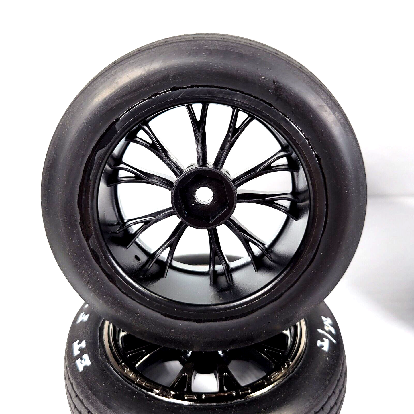 Fits Traxxas Drag Slash Mickey Thompson Tires 12mm Weld Black Chrome Wheels 1/10