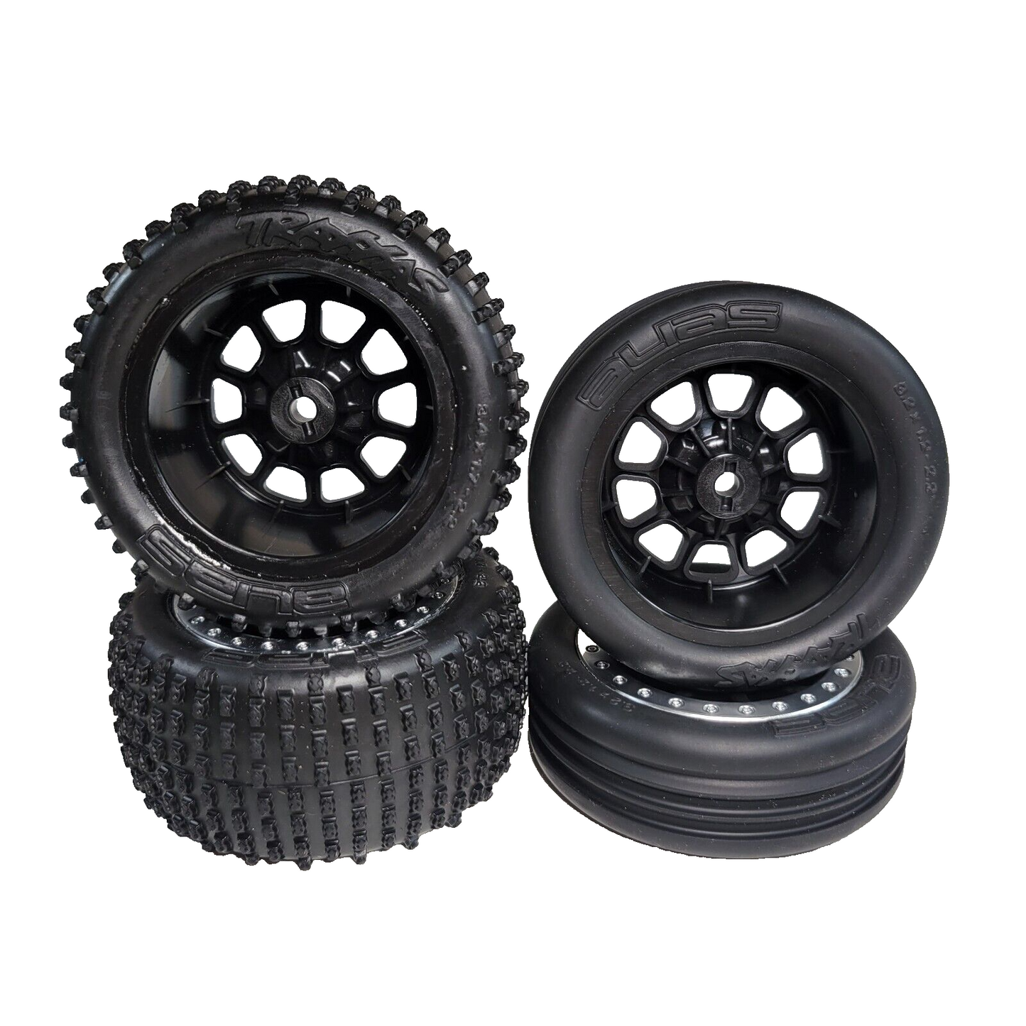 Fits Traxxas Xl-5 Bandit Front R Alias Tires & Tracer 2.2" Black & Silver Wheels