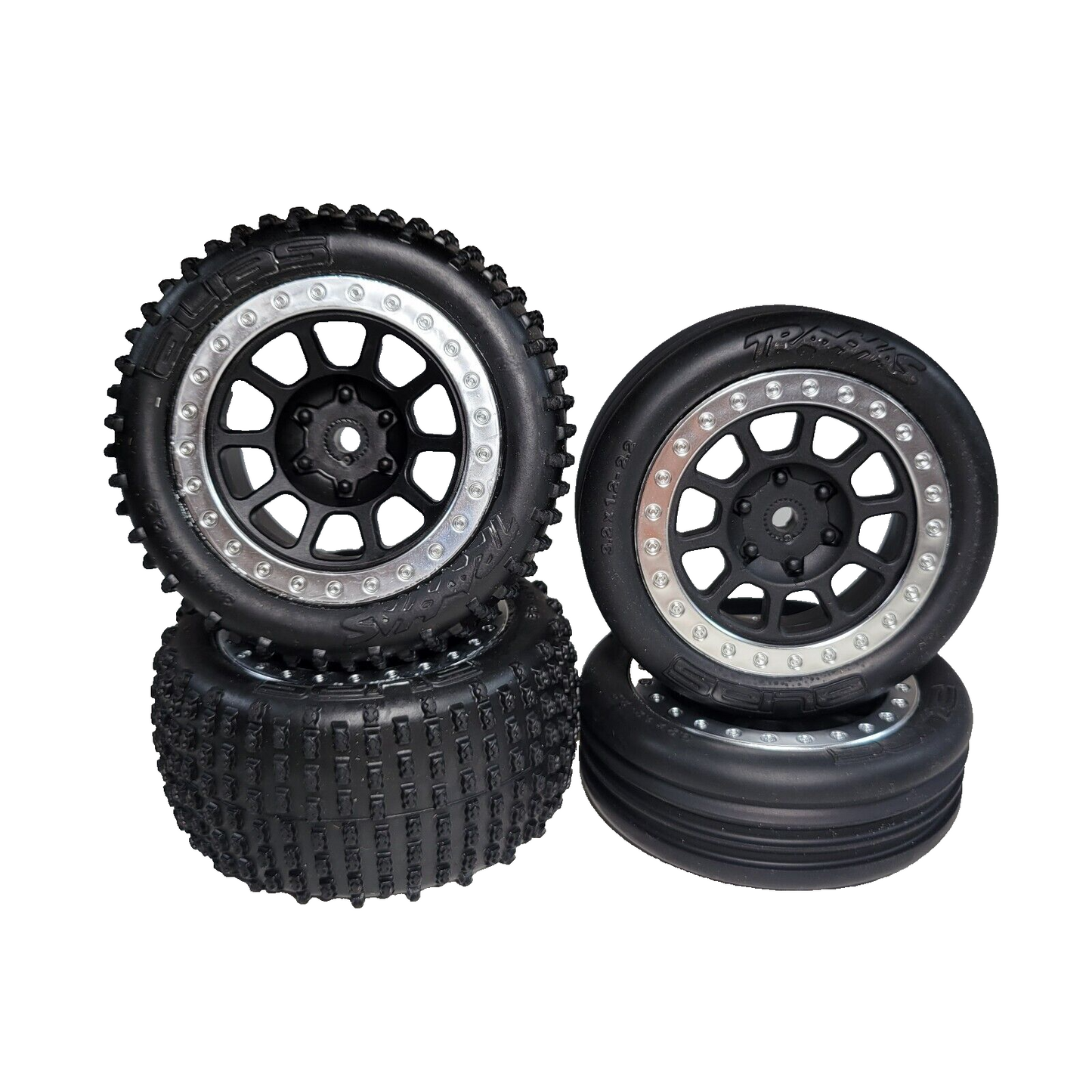 Fits Traxxas Xl-5 Bandit Front R Alias Tires & Tracer 2.2" Black & Silver Wheels