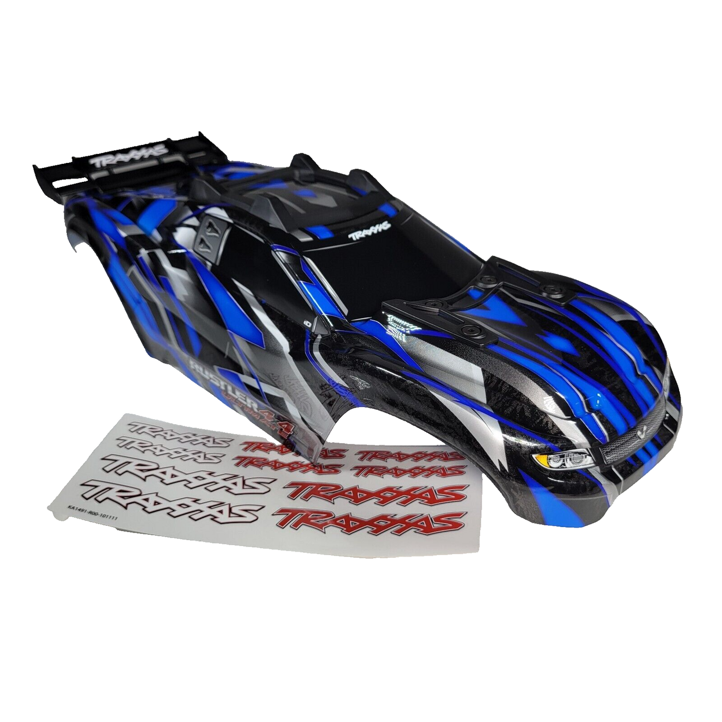 Fits Traxxas Rustler Ultimate 4X4 VXL Blue Painted Body Factory Clip-Less Decals