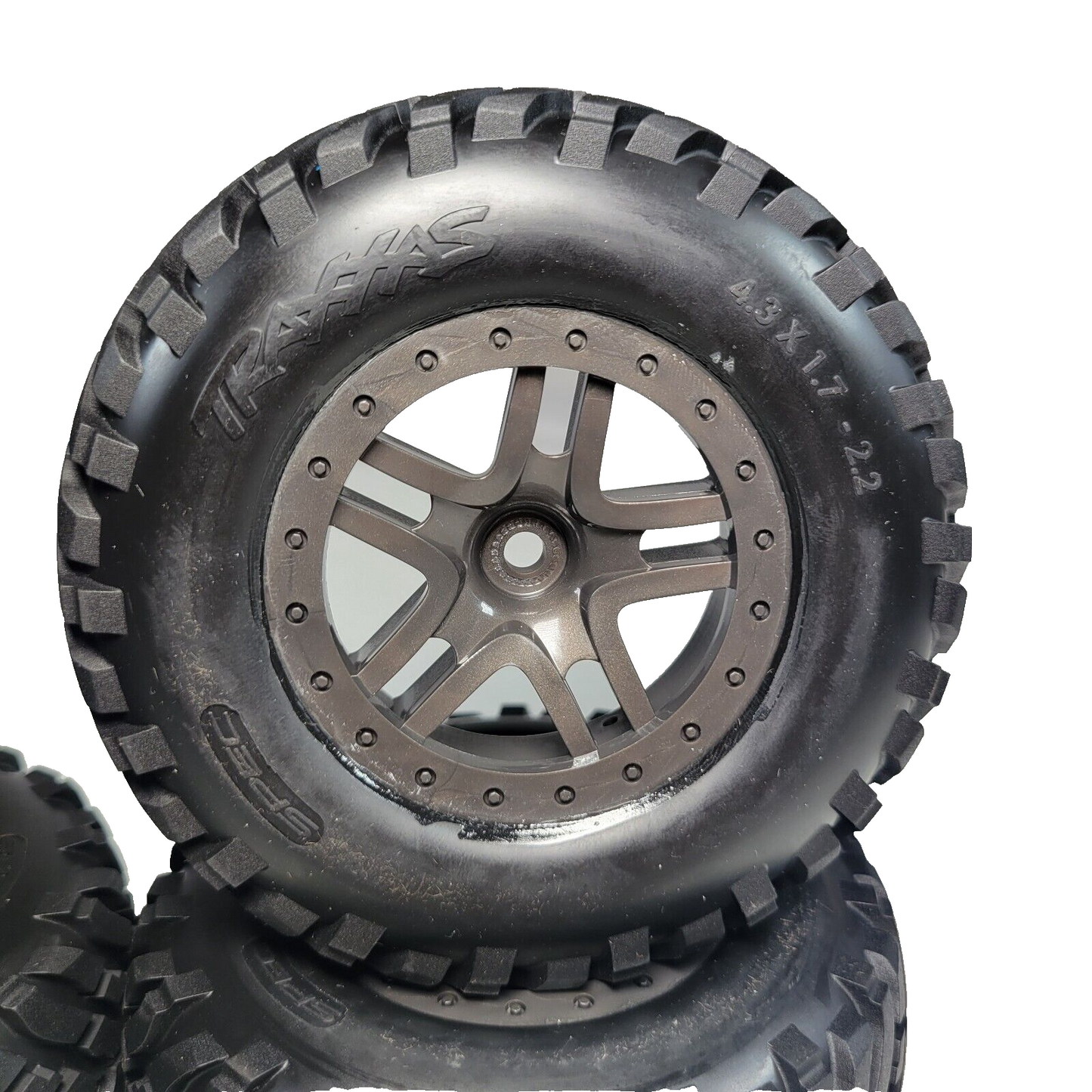 Fits Traxxas Slash 4x4 BL-2s Spec Tires & 12mm Gray Wheels SCT Tyres 4wd 6964