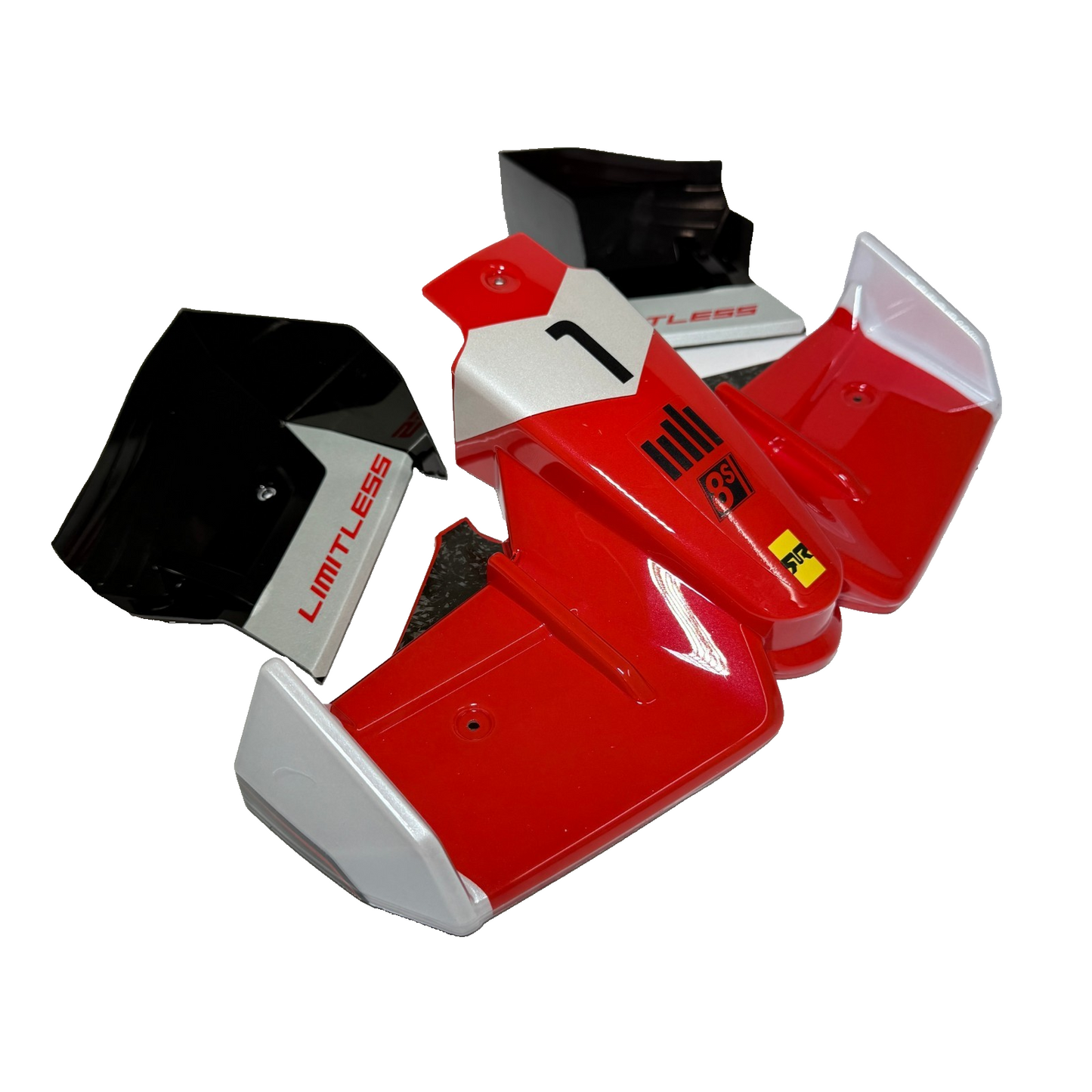 Arrma Limitless 8s Body Shell Painted Red Black Wing Set Mount Spoiler Decals