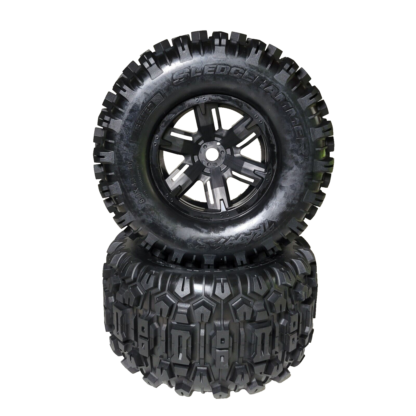 Fits Traxxas X Maxx BELTED Tires Sledgehammer & Black 24mm Wheels Glued 8s