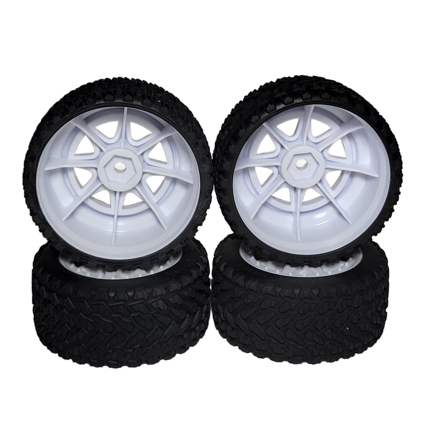 Fits Traxxas Mini Rally Tires & 12mm White 8 Spoke Wheels Hard Front & Soft Rear