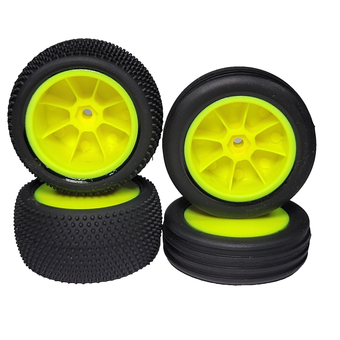 Losi Mini B Big Shot Tires & Yellow Wheels Pre-Glued Front Wide Body & Rear