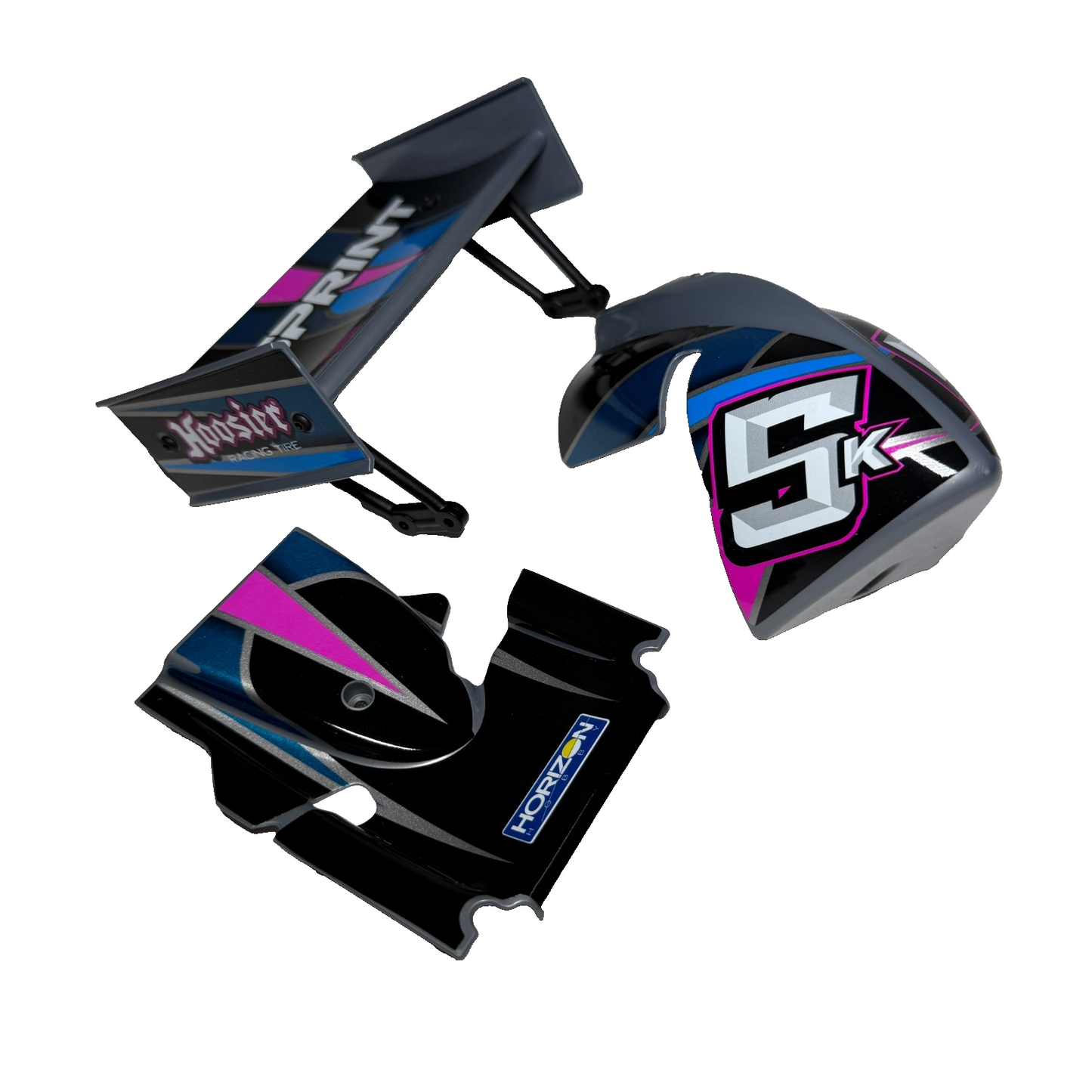 Losi 22s Sprint Body Factory Decaled Pink Blue Cage Interior Driver Bumpers
