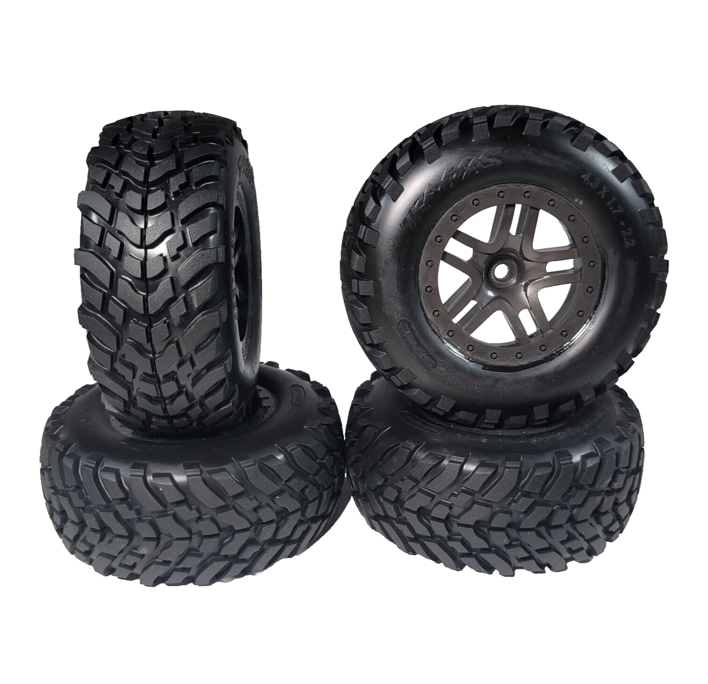 Fits Traxxas Slash 4x4 BL-2s Spec Tires & 12mm Gray Wheels SCT Tyres 4wd 6964
