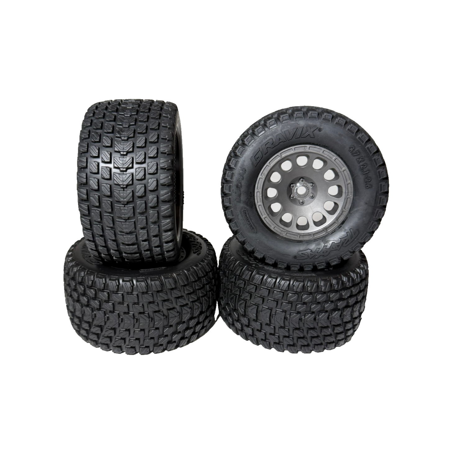 Fits Traxxas Mini XRT Gravix Tires & 12mm Grey Wheels Front & Rear 1/16th