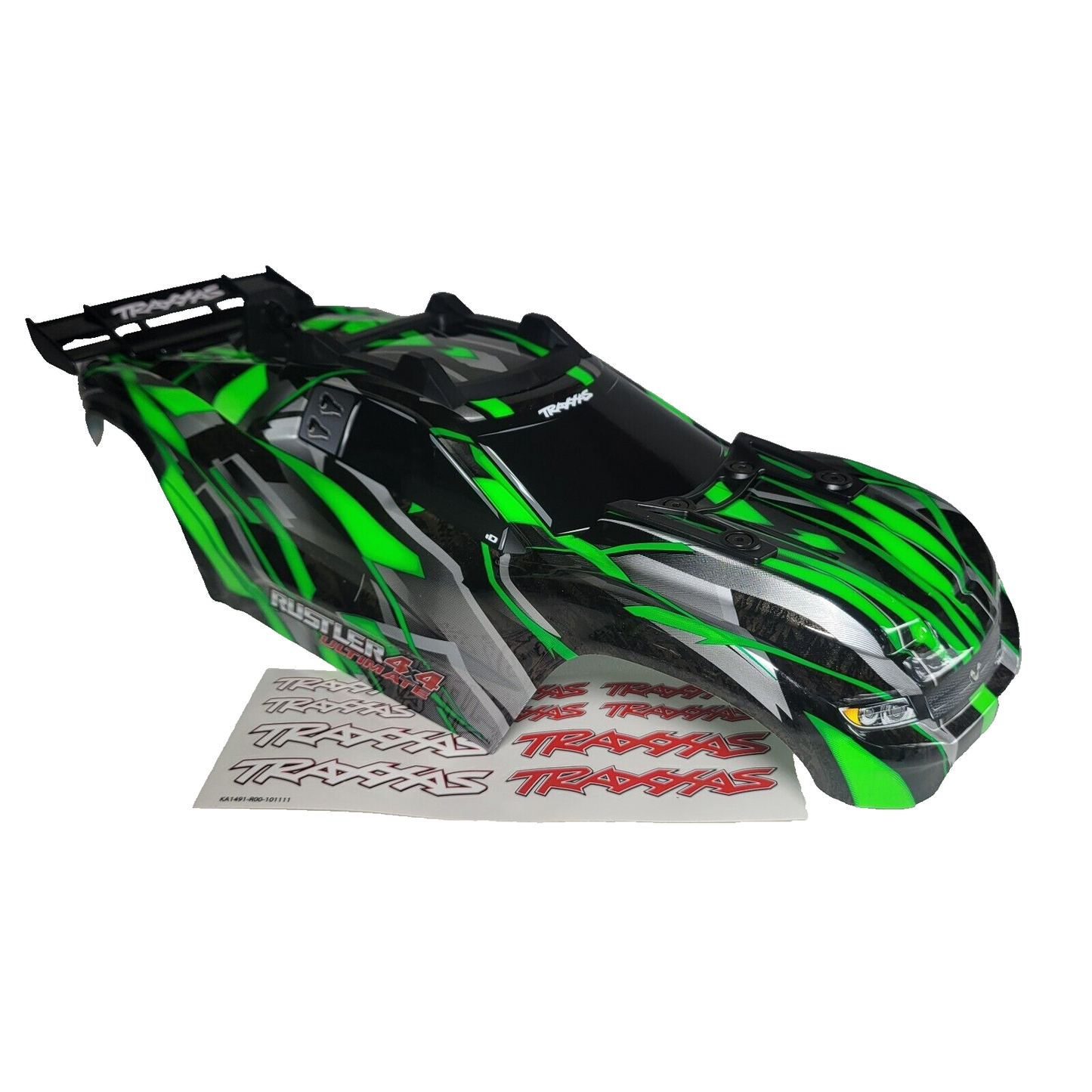 Fits Traxxas Rustler Ultimate 4X4 VXL Green Painted Body Factory ClipLess Decals