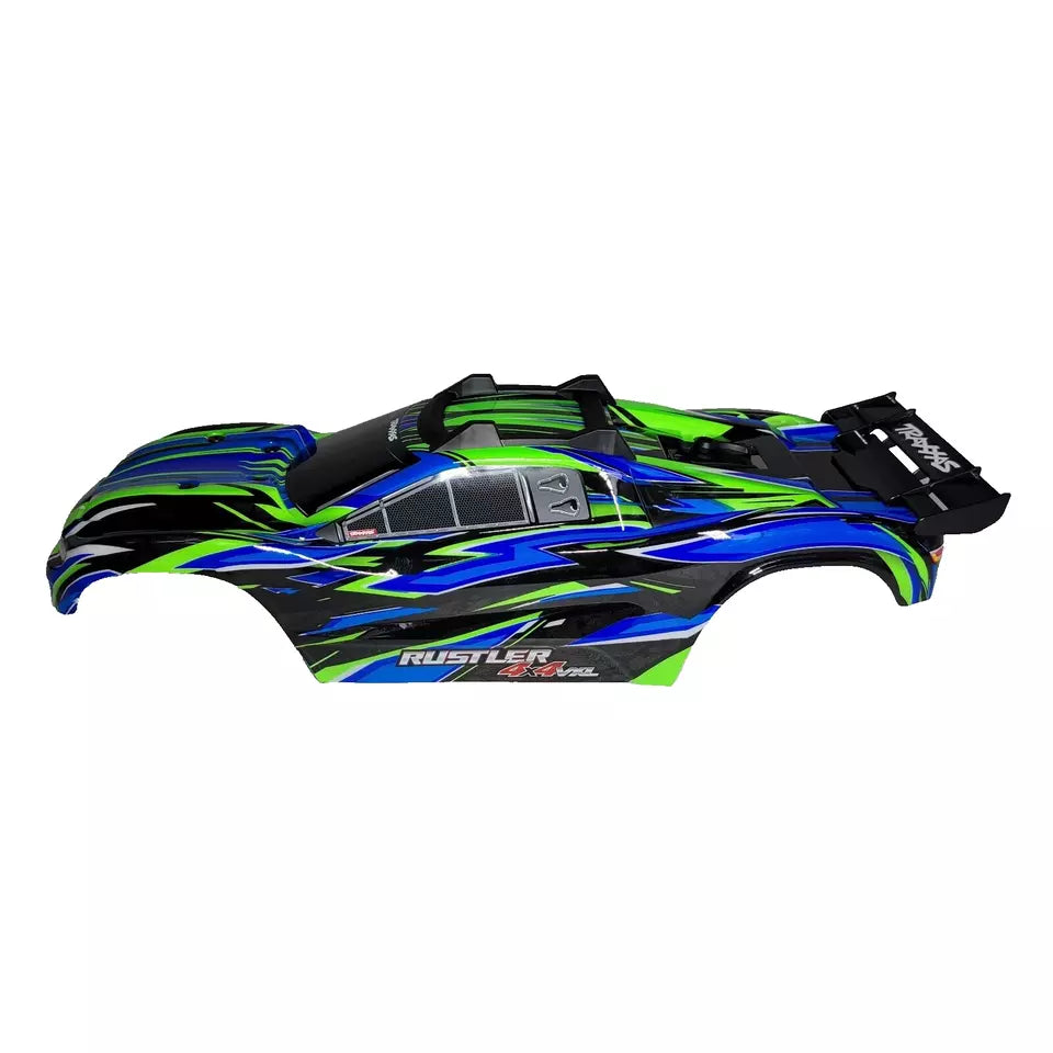 Fits Traxxas Rustler 4X4 VXL Green Blue Blk Body Factory Clip-Less Mount Decals