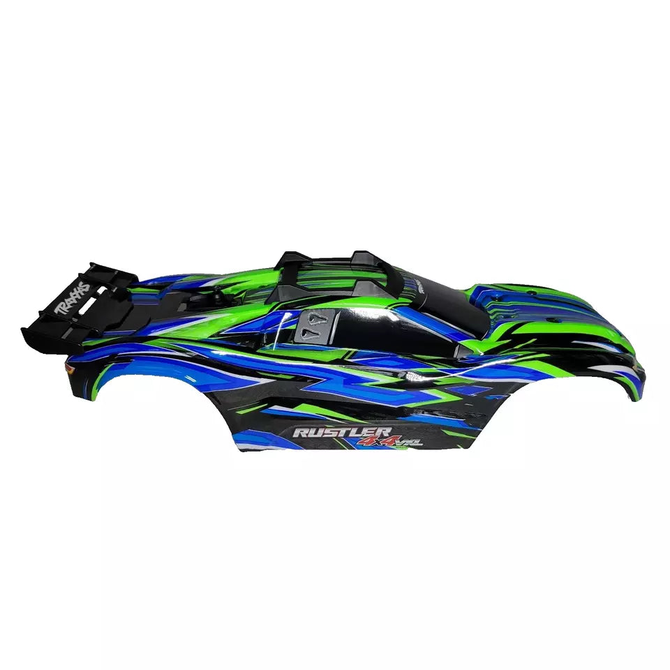 Fits Traxxas Rustler 4X4 VXL Green Blue Blk Body Factory Clip-Less Mount Decals