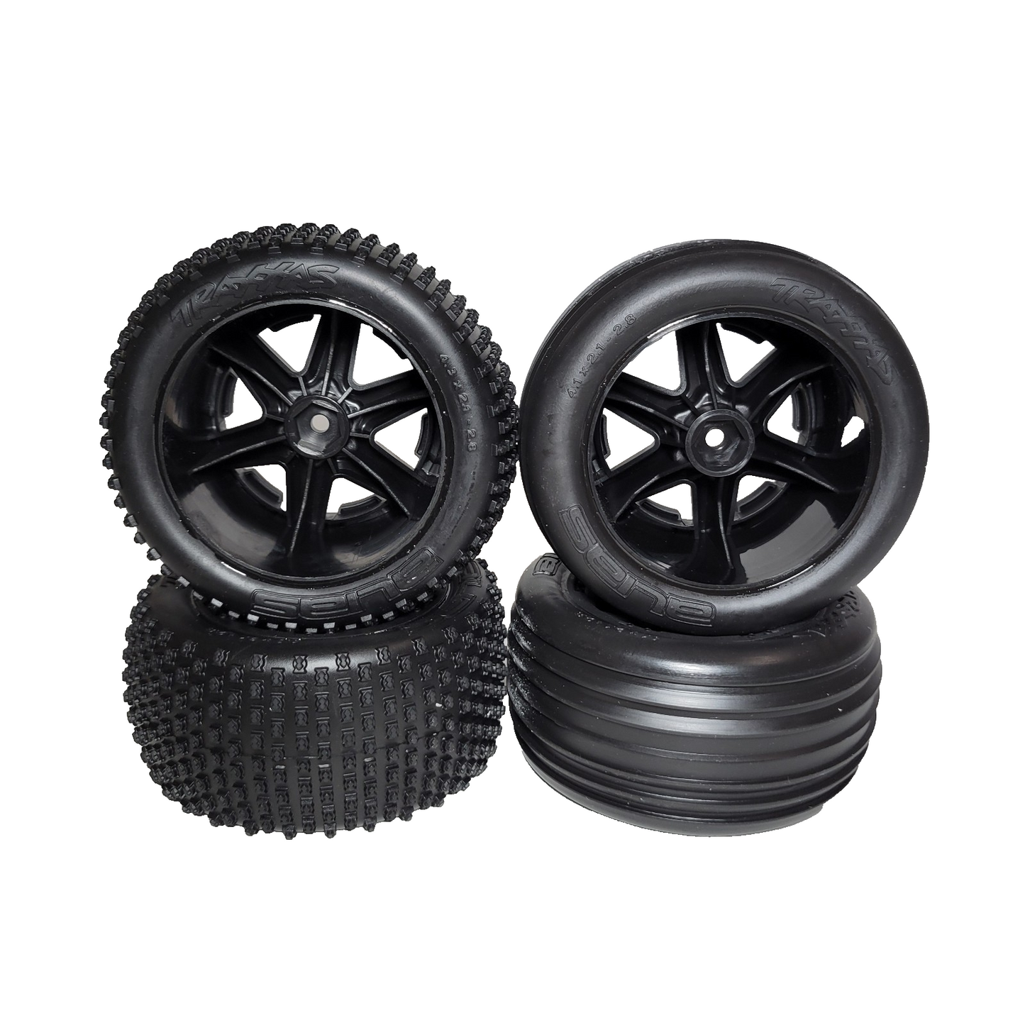 Fits Traxxas Rustler XL-5 2wd Alias Tires & Black Satin 12mm Rxt Wheels / VXL