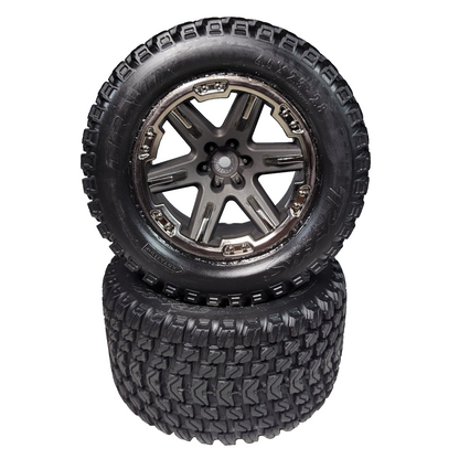 Fits Traxxas Rustler Ultimate 4x4 VXL Gravix Tires 12mm Wheels Glued Front Rear