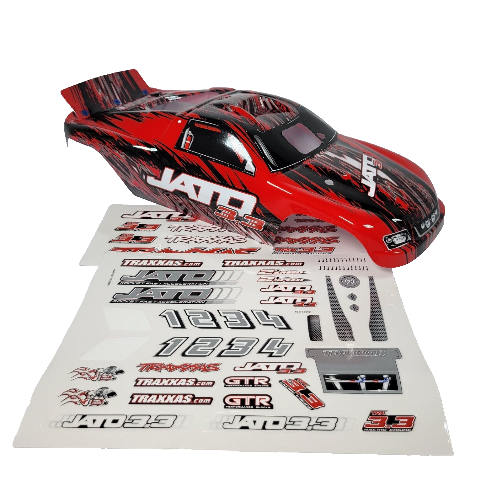 Fits Traxxas Jato 3.3 Red Black Body ProGraphix Factory Painted w/ Decals 55077