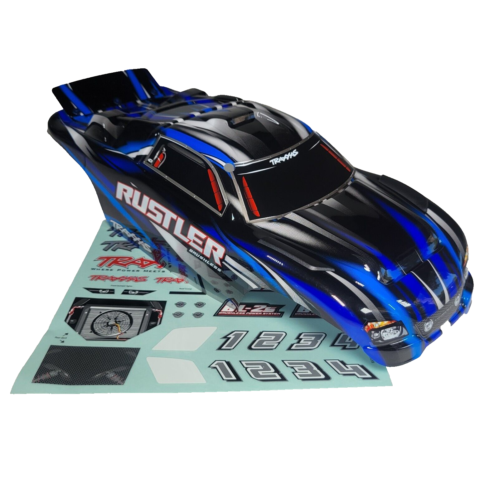 Fits Traxxas Rustler BL-2s 2wd Clipless Body Factory Painted Blue Black Decals