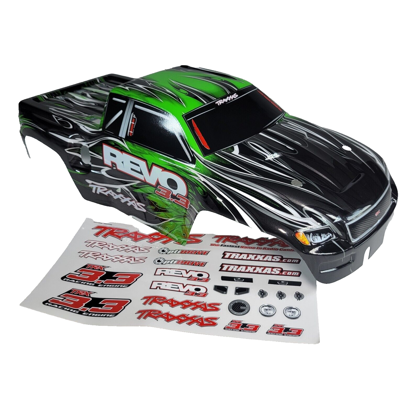 Fits Traxxas Revo 3.3 Body Green & Black Factory Painted & Decals Nitro