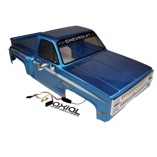 Axial SCX10 iii 1982 Chevy K-10 Body Blue Factory Painted Decaled & Led Lights