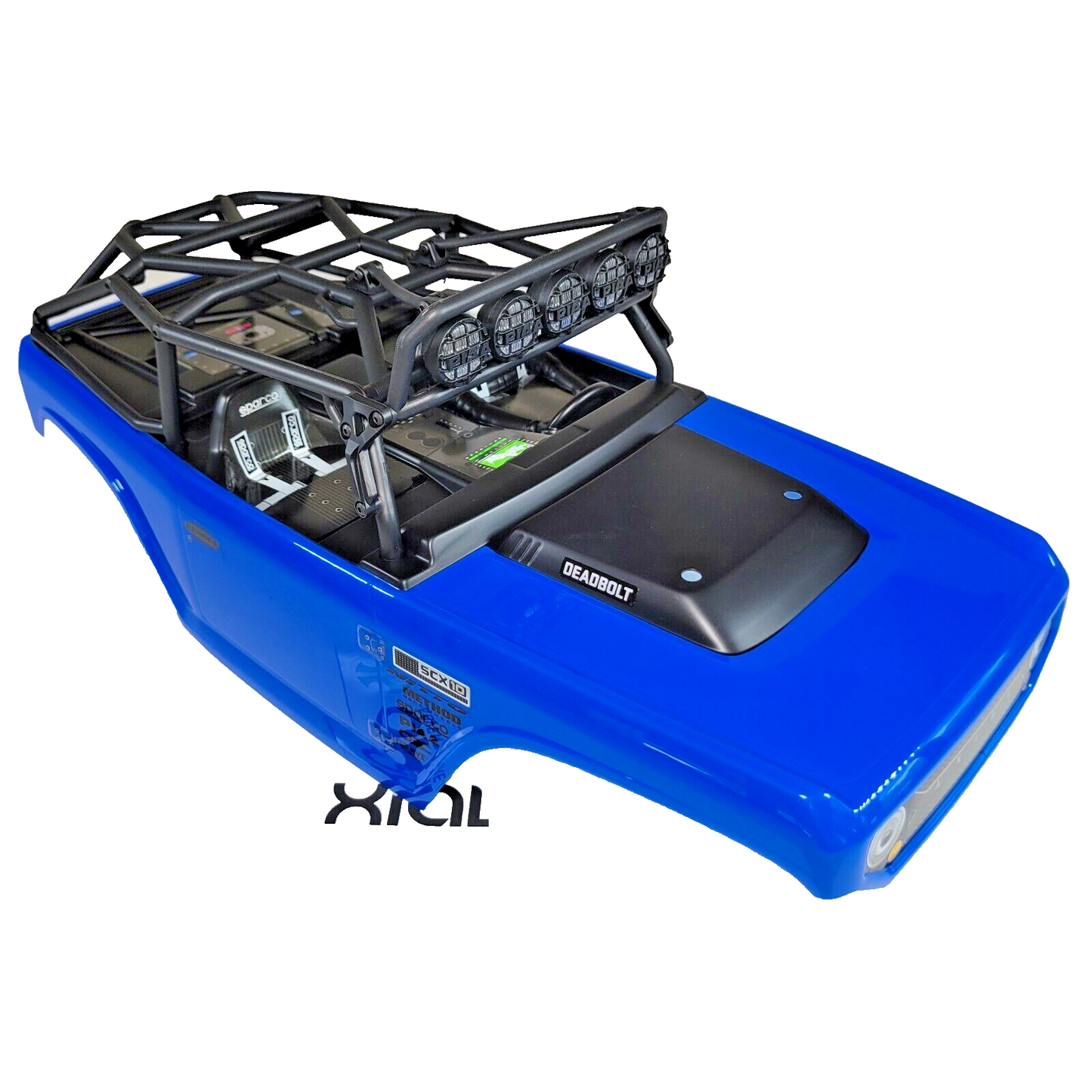 Axial SCX10 ii Deadbolt Painted Blue Body with Roll Cage Light Bar Interior