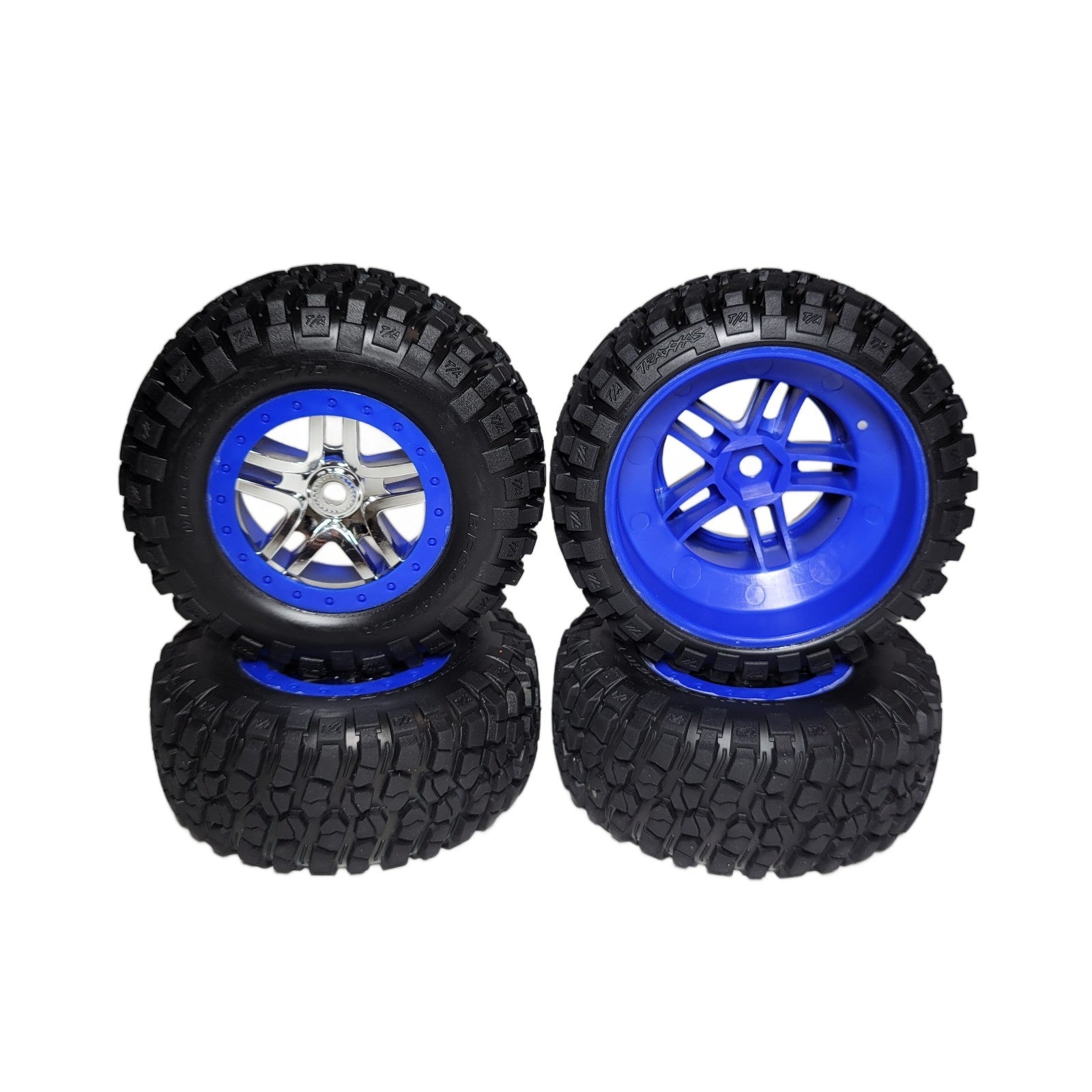 Fits Traxxas Slayer Pro Tires BFG Mud Terrain & 14mm Blue / Chrome Wheels