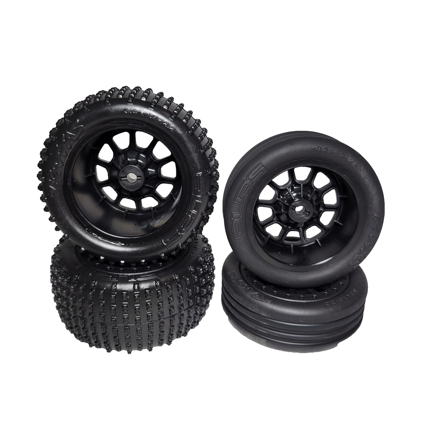 Fits Traxxas XL-5 Bandit Front & Rear Alias Tires & Tracer 2.2" Black Wheels
