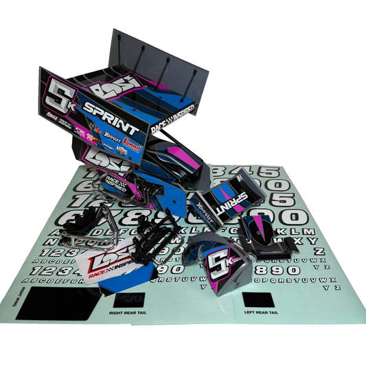 Losi 22s Sprint Body Factory Decaled Pink Blue Cage Interior Driver Bumpers