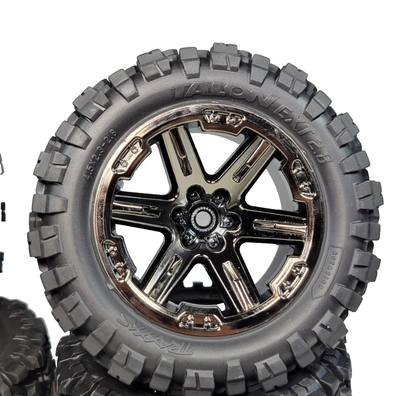 Fits Traxxas Rustler 4x4 VXL Tires & Wheels RXT Black Chrome Talon 12mm 2.8"