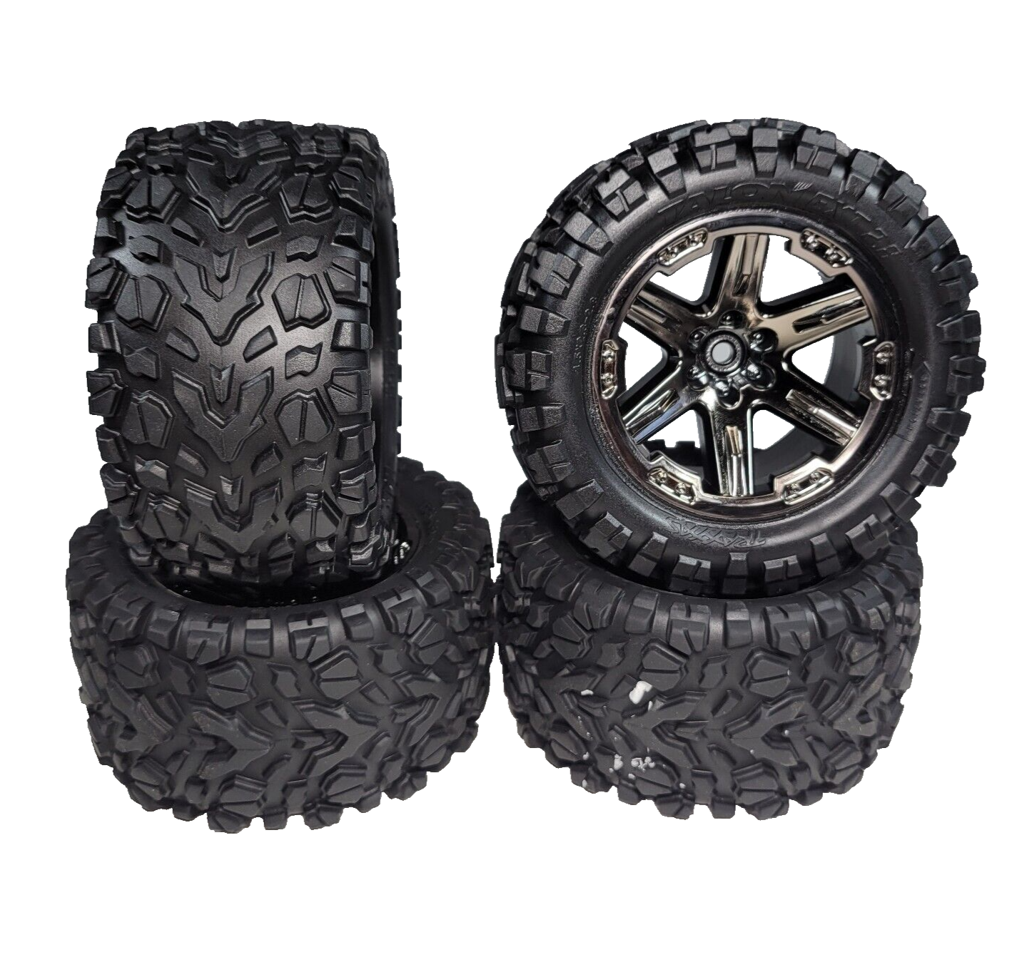 Fits Traxxas Rustler 4x4 VXL Tires & Wheels RXT Black Chrome Talon 12mm 2.8"