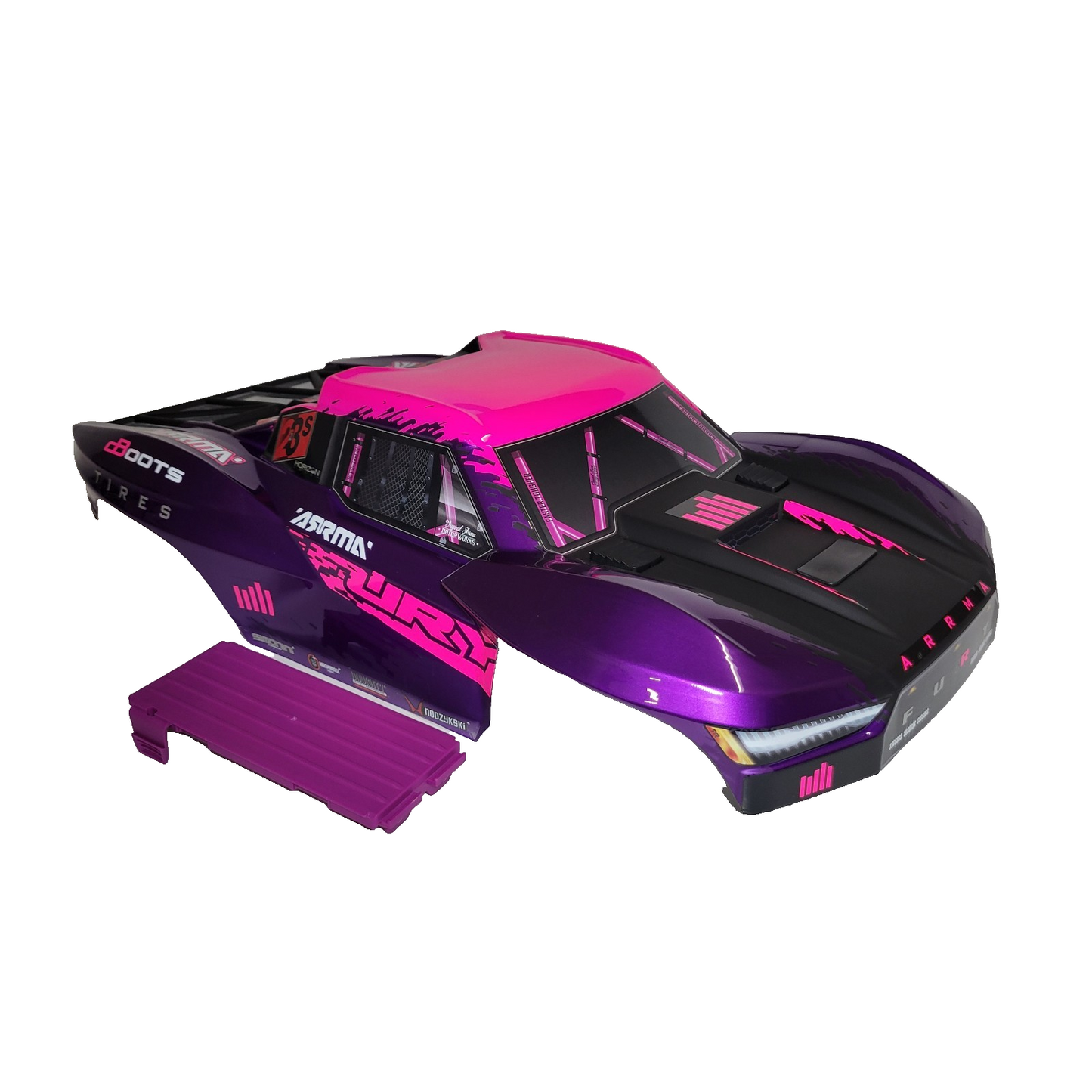 Arrma Fury 223s Body Factory Painted Pink Clipless Skid Plate Battery Door Tray