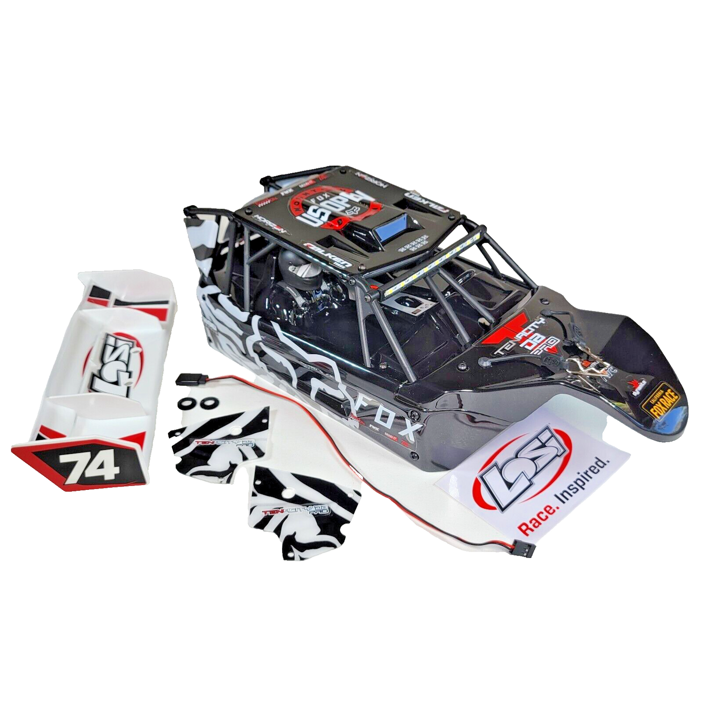 Losi Tenacity DB Pro Fox Body With Rollcage LED Light Bar Rear Wing / Spoiler