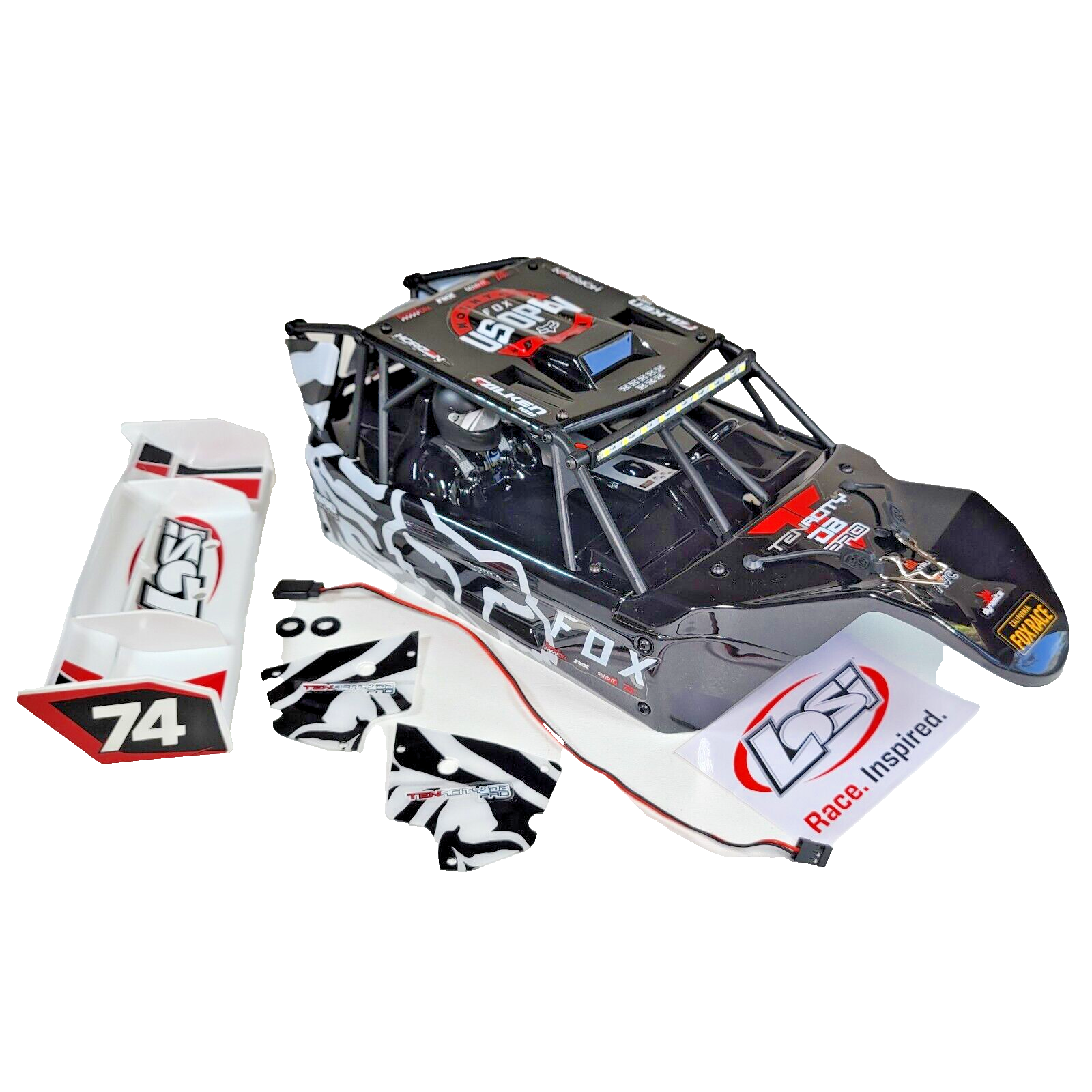 Losi Tenacity DB Pro Fox Body With Rollcage LED Light Bar Rear Wing / Spoiler