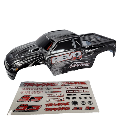 Fits Traxxas Revo 3.3 Body Silver & Black Factory Painted & Decals Nitro