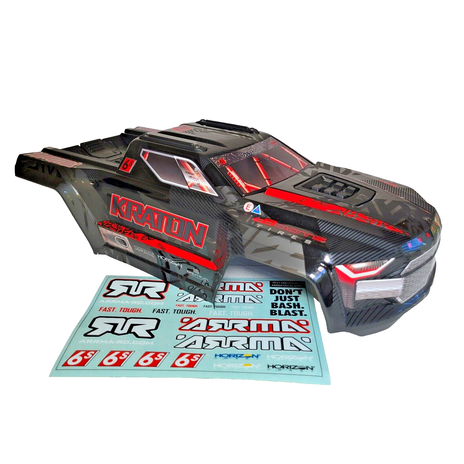 Arrma Kraton 6s EXB V6 CLIPLESS Body Factory Painted Black Red Decaled ARA-1539