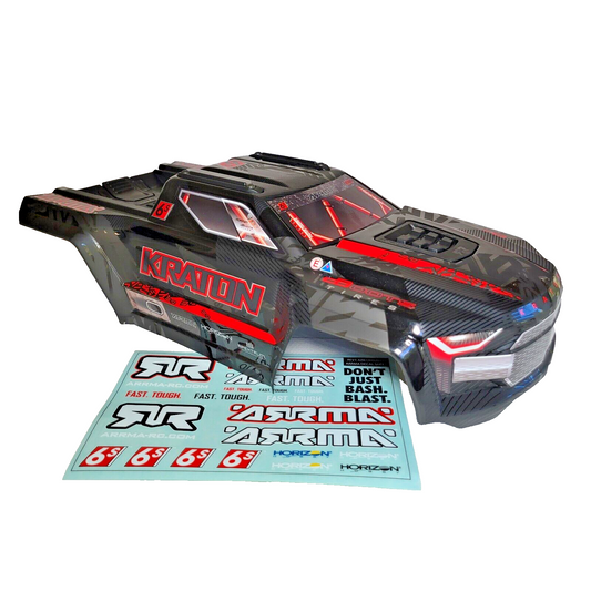 Arrma Kraton 6s EXB V6 CLIPLESS Body Factory Painted Black Red Decaled ARA-1539