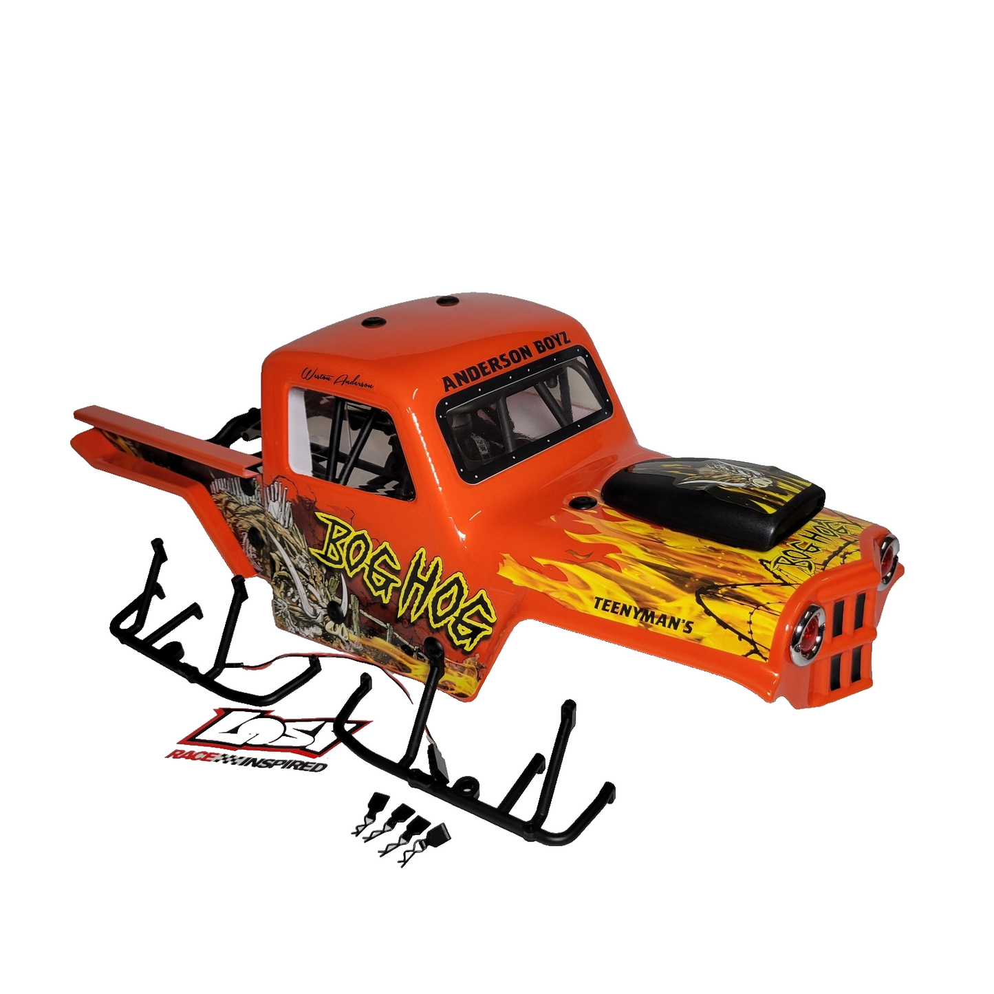 Losi LMT Bog Hog Body Factory Painted Orange Full Roll Cage, Driver & LED Lights